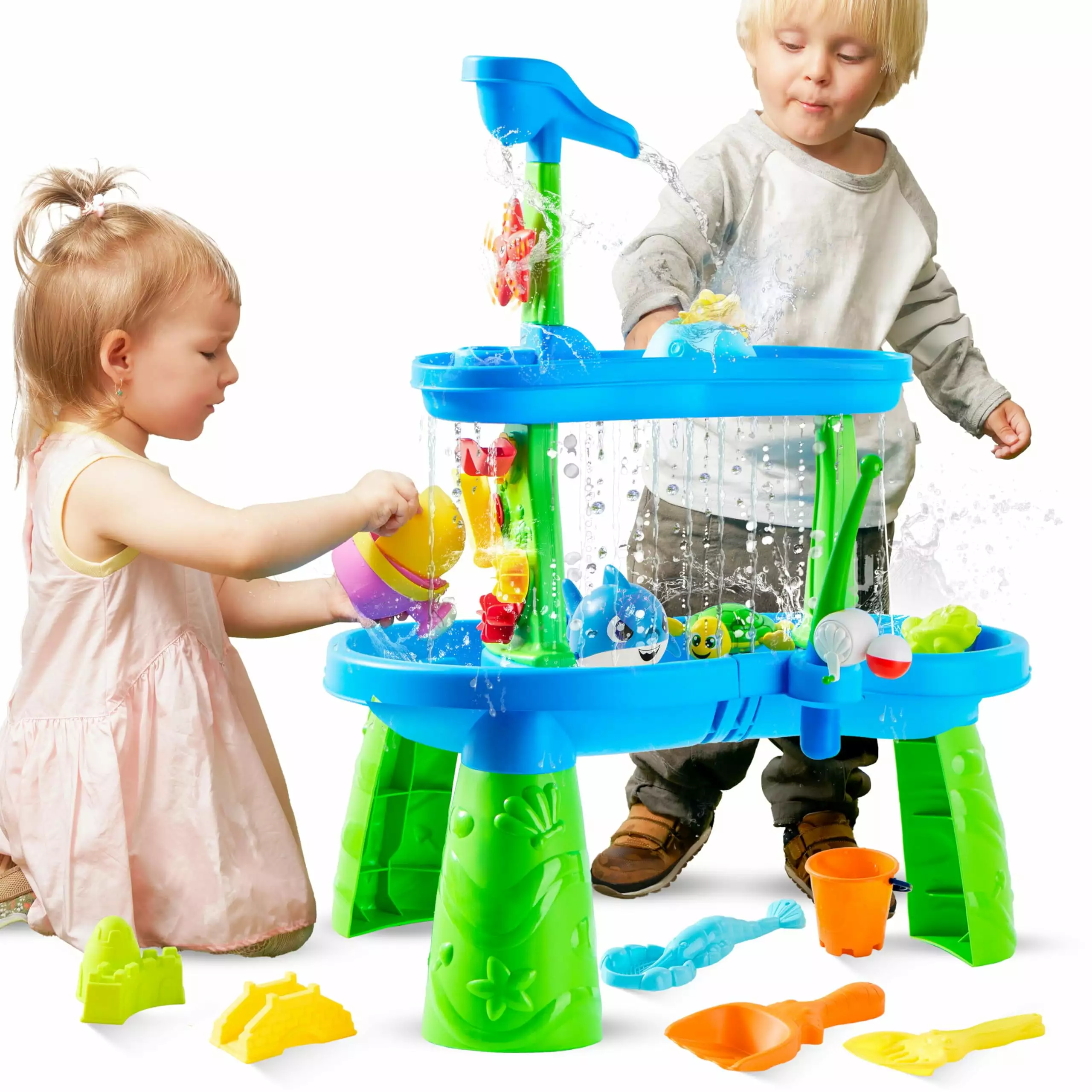 SYNCFUN Water Table for Toddlers. 3-Tier Water Sand Table Outdoor Play Toys for Kids Ages 2 3 4 5. Activity Sensory Tables for Summer Beach Backyard Activities. 26 x 17 x 30