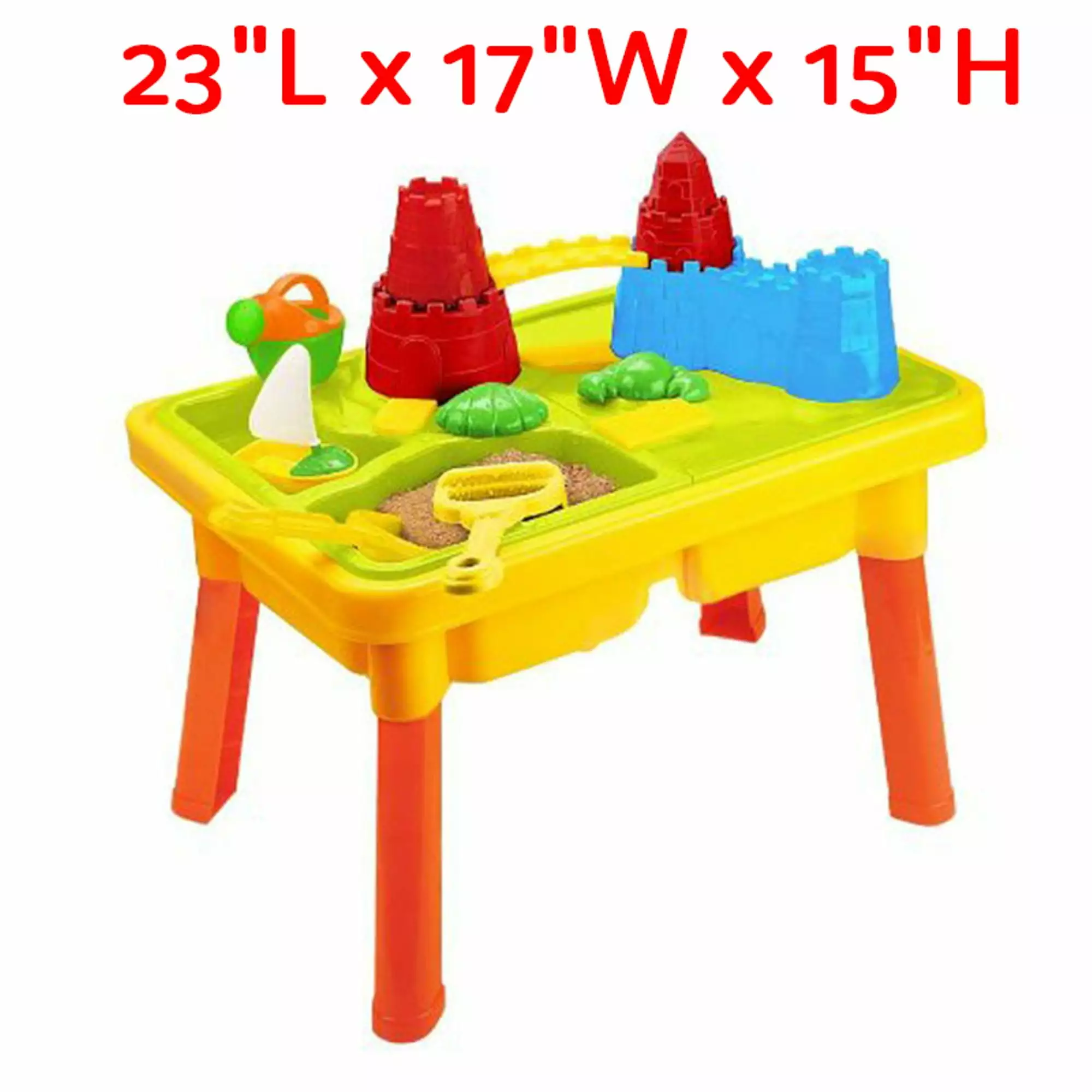 Sandbox Castle 2-in-1 Sand and Water Table with Beach Playset 23L x 17W x 15H.