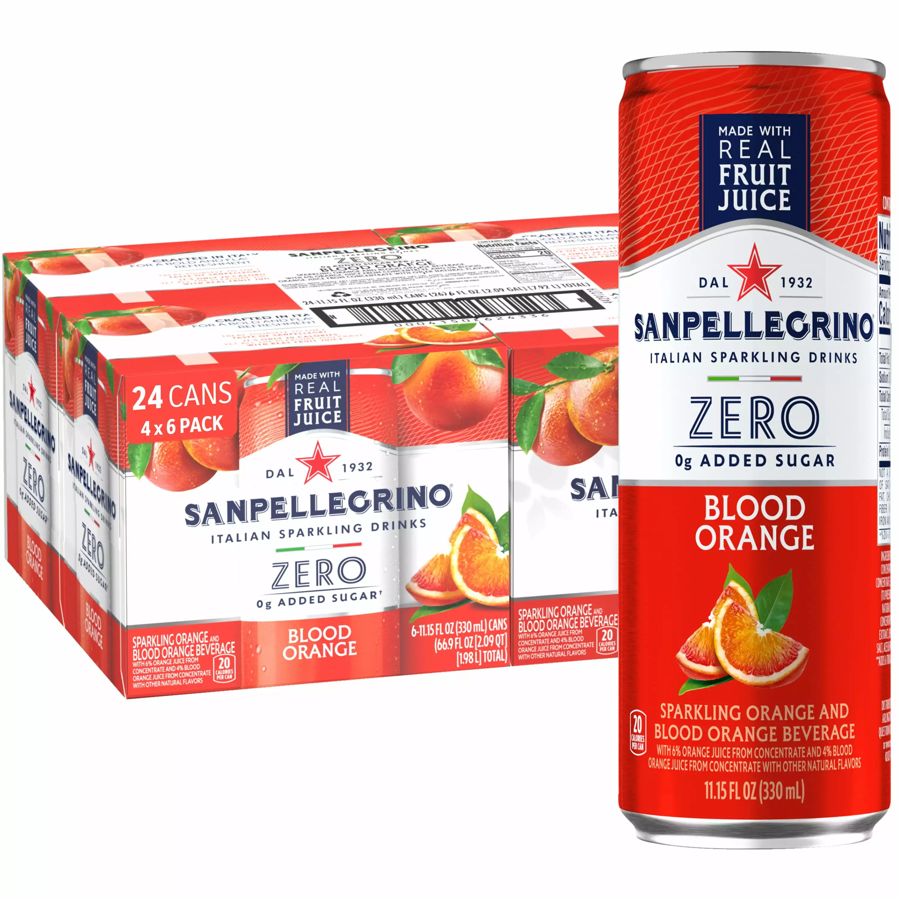 Sanpellegrino Italian Sparkling Drink. Zero Sugar. Aranciata Rossa. Orange & Blood Orange. 24 Cans