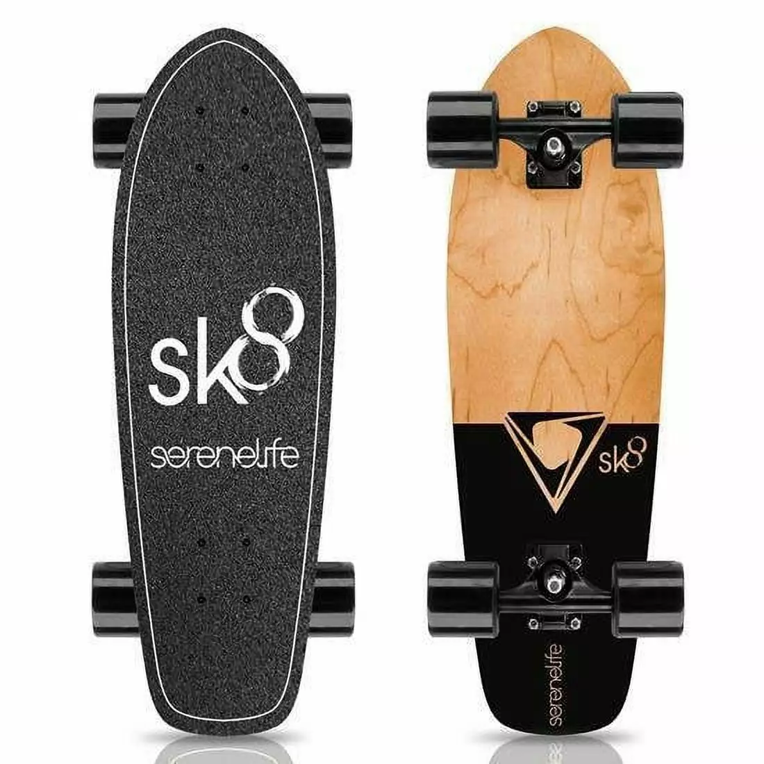 SereneLife 6'' Canadian and Bamboo Maple Deck Skateboard - Mini Cruiser Skateboard. Designed for Kids. Teens. and Adults (Black)