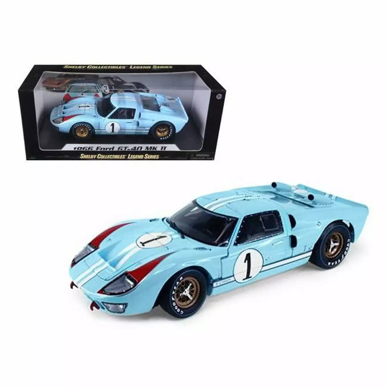 Shelby Collectibles SC411 1966 Ford GT-40 MK 2 Blue No.1 1-18 Diecast Model Car