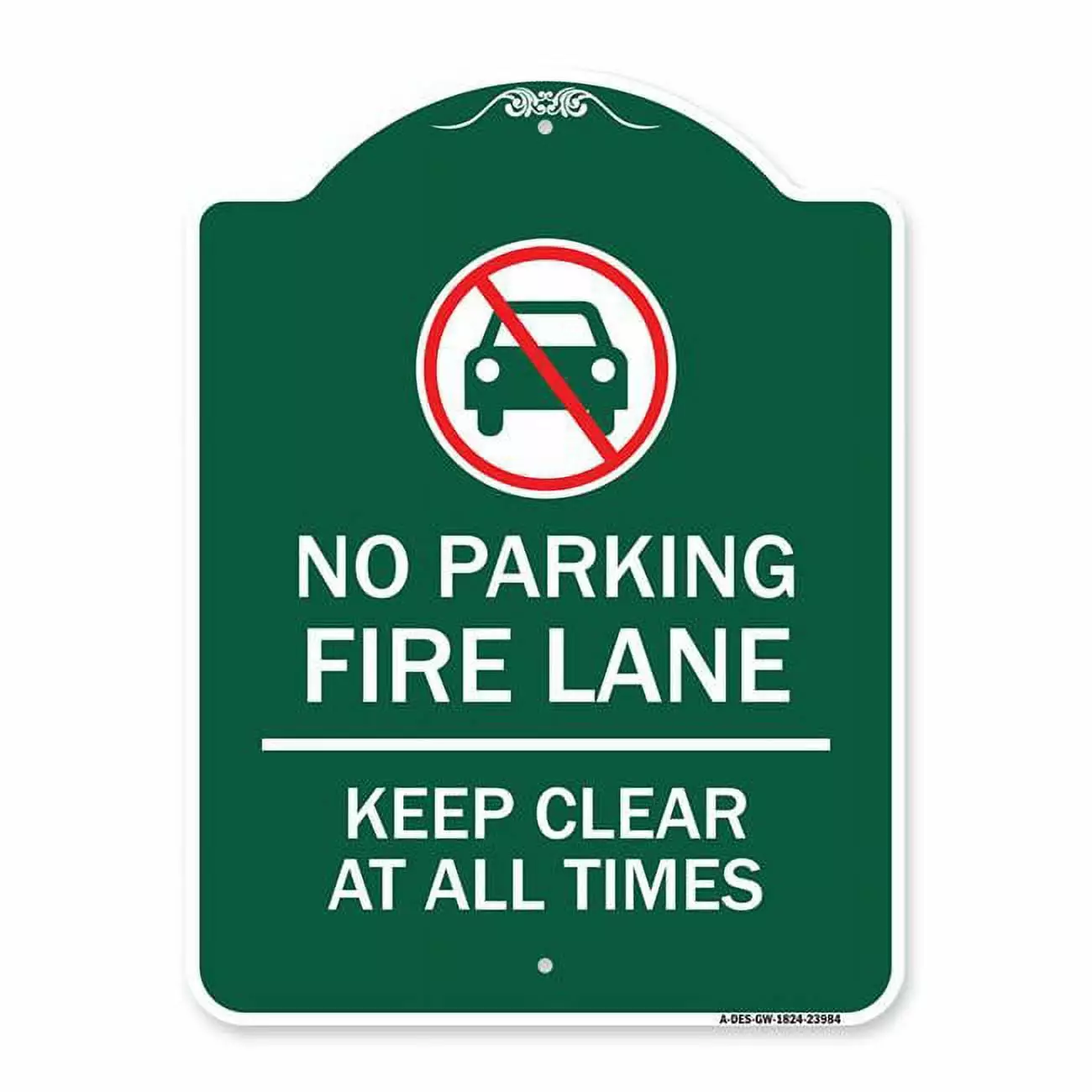 SignMission 18 x 24 in. Designer Series Sign - Fire Lane Keep Clear At All Times with Graphic. Green & White