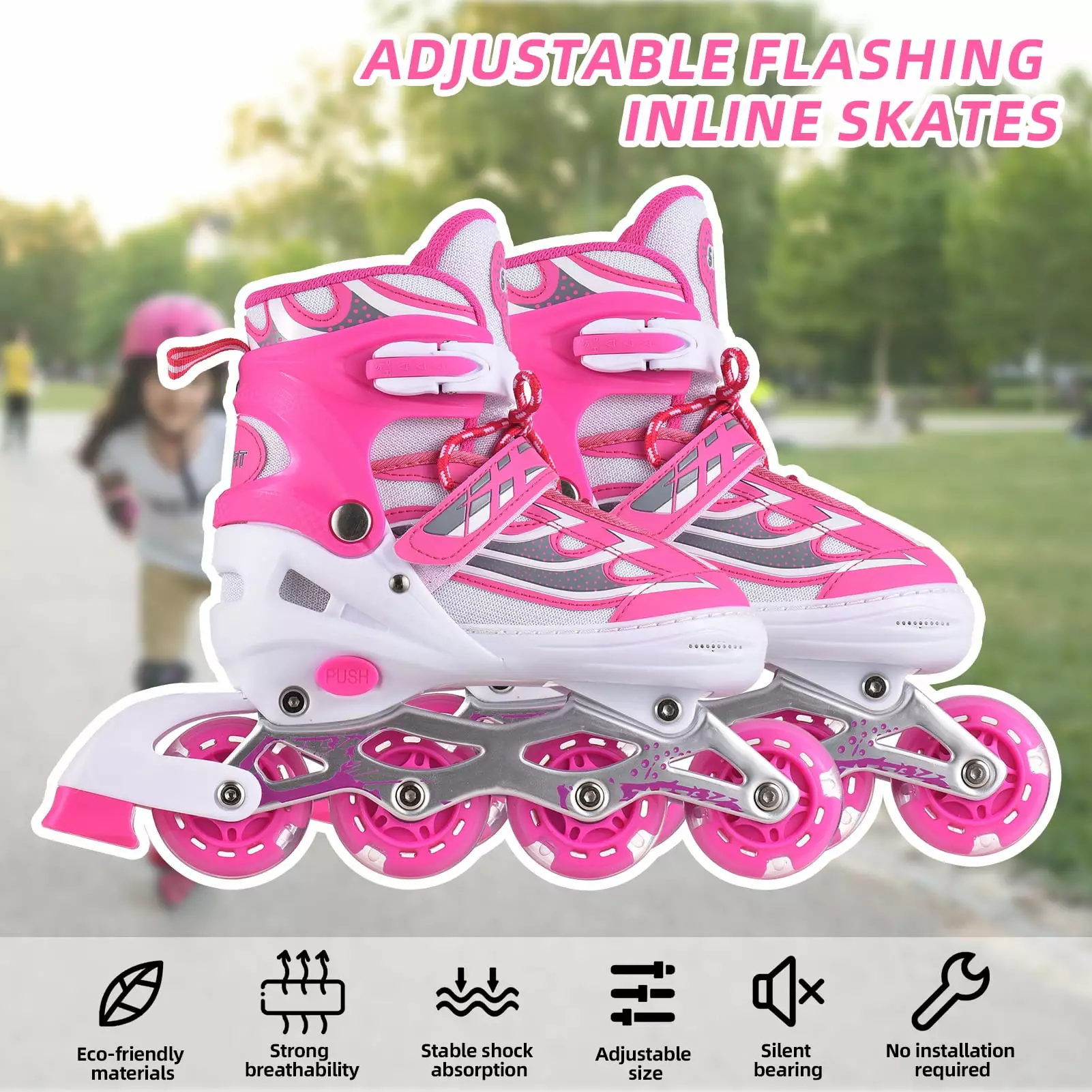 Skating shoes.Breathable Inline And With Wheels Adjustable Kids Inline Wheels Toddlers And Adjustable And Breathable Toddlers Size Adjustable Wheels Huiop Adjustable Inline Kids Adjustable