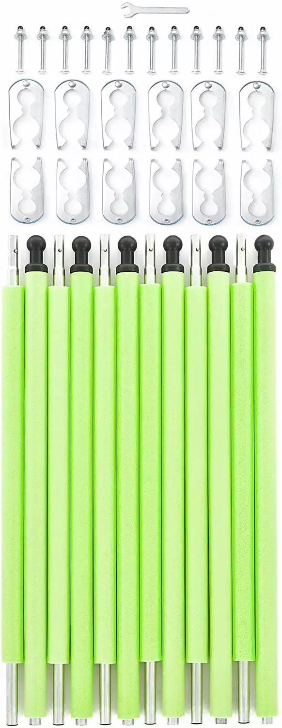 SkyBound Universal Replacement Enclosure Poles and Hardware - Complete Set of 6 Poles - Net not Included - Green