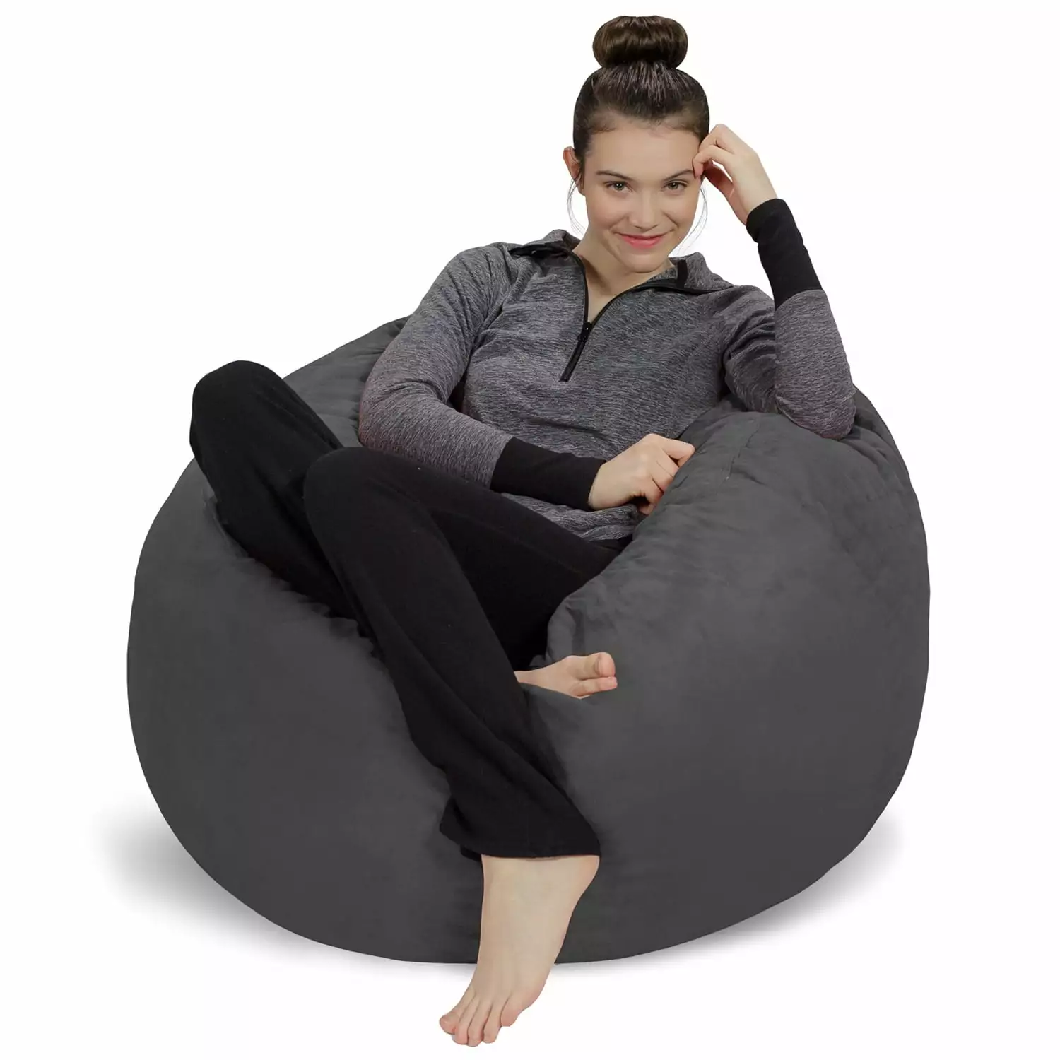 Sofa Sack Bean Bag Chair. Memory Foam Lounger with Microsuede Cover. Kids. 3 ft. Charcoal