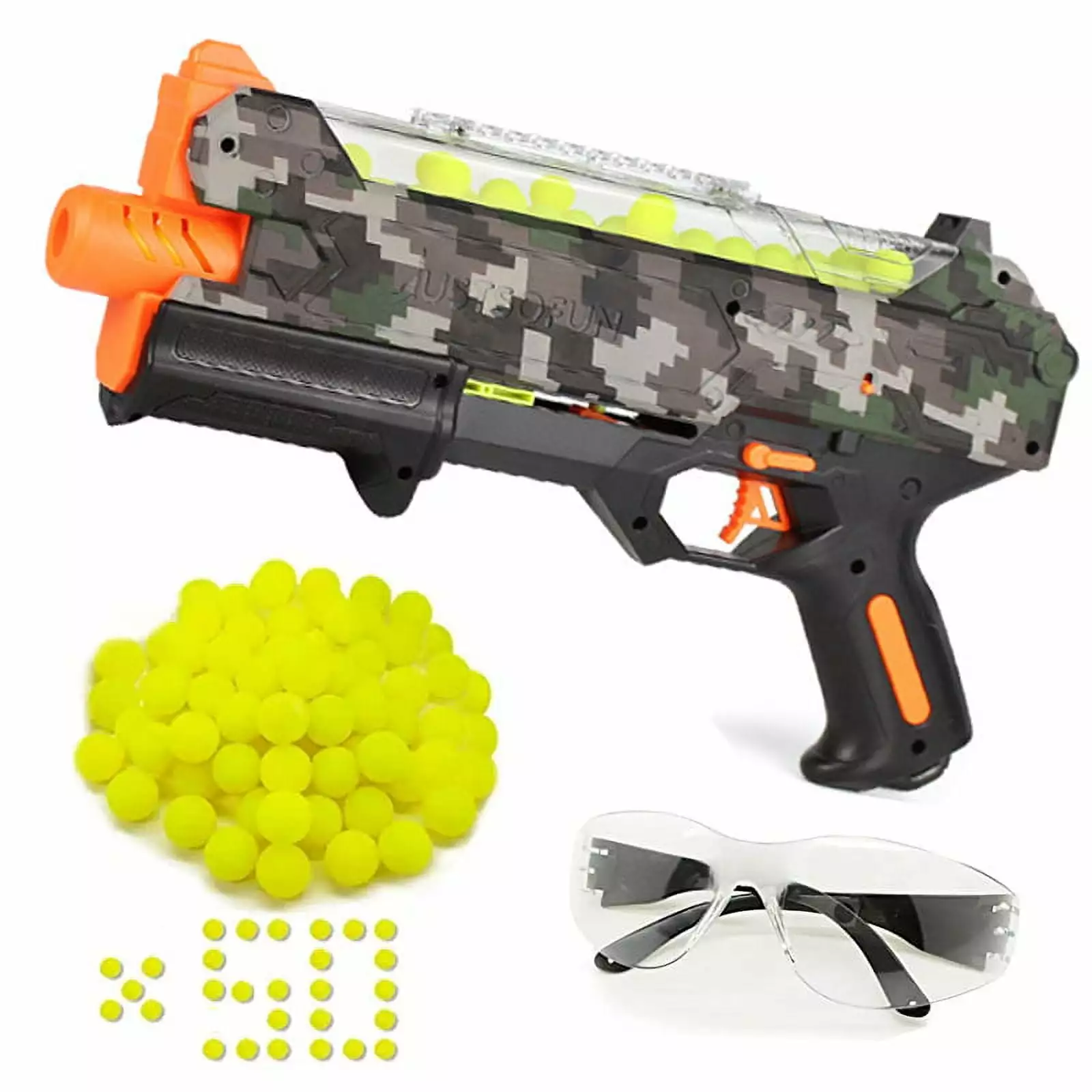 Soft Bullet Blaster Toy with Goggles and 50 Rounds for Boys and Girls. Compatible with Nerf Hyper Rounds Darts. Easy to Reload. Holds up to 60 Rounds (Camouflage)