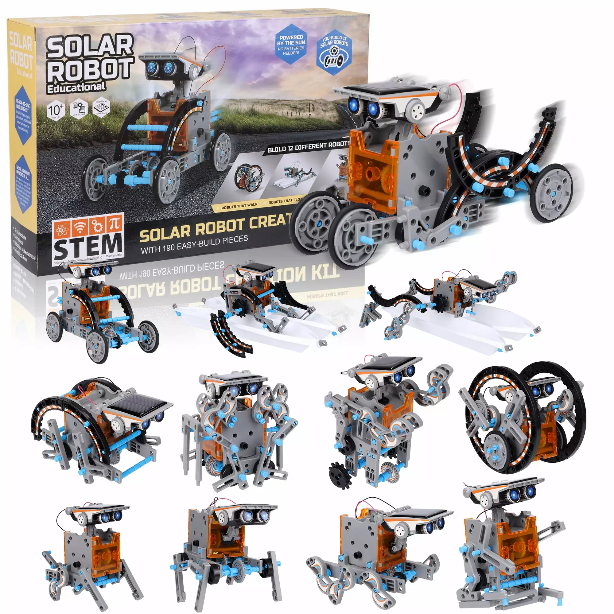 Solar Robot Kit Learning & Educational Toys for Kids. 12 in 1 Toys. Solar Power Science Building Kit DIY Robotics Set. Gray