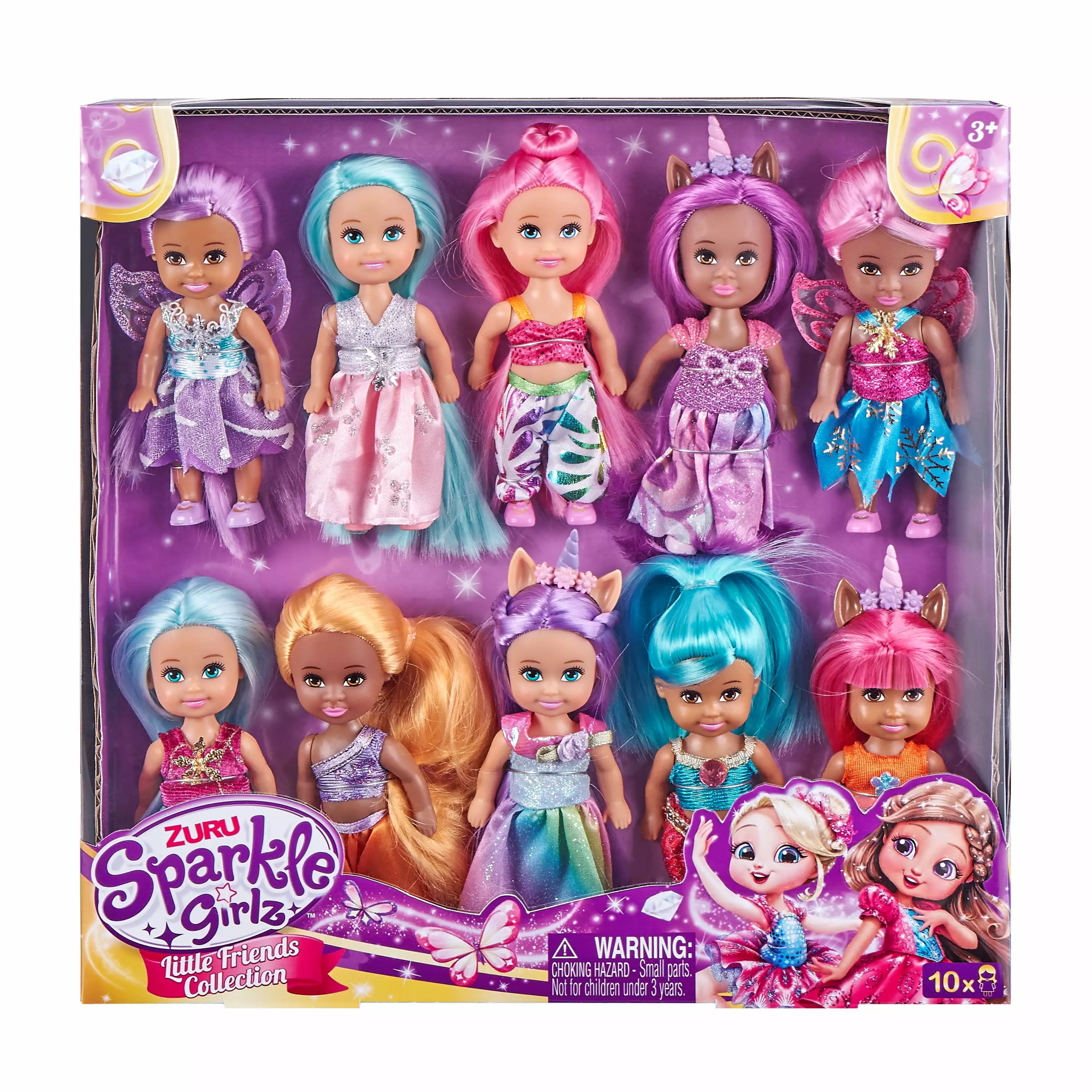 Sparkle Girlz ZURU Little Friends Set of 10 Fashion Dolls For Ages 3 Plus (styles may vary)