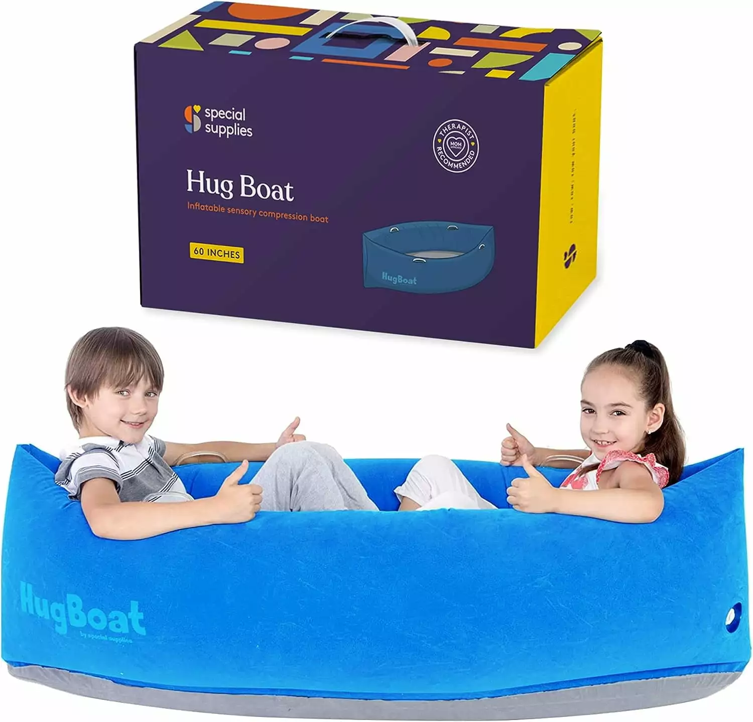 Special Supplies Inflatable Compression Boat Lounger for Kids. Sensory Needs Therapy and Reading Lounger. Air Pump and Repair Kit - Aqua