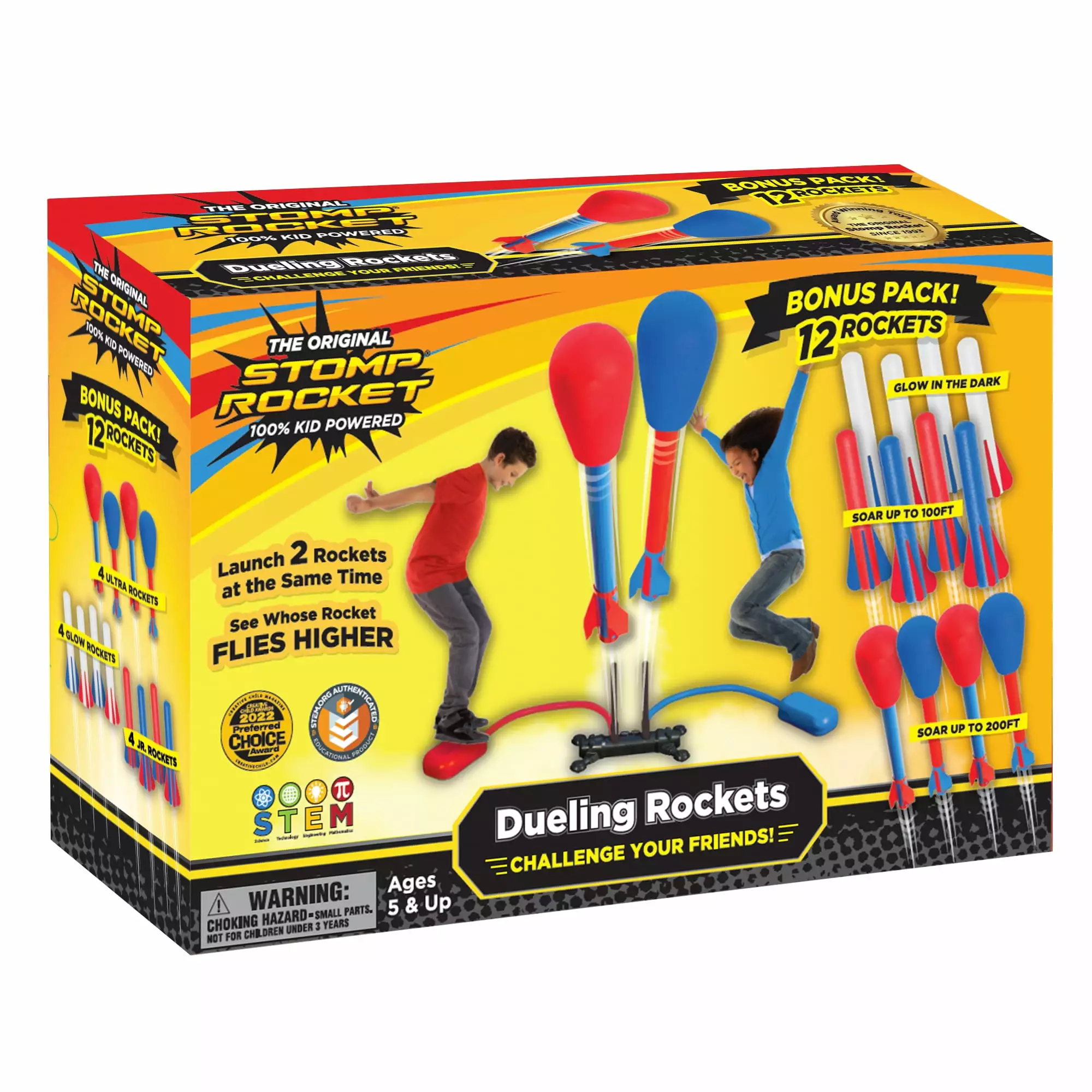 Stomp Rocket Bonus Pack Dueling Rocket Launcher for Kids. 12 Foam Tip Ultra Rockets and Dueling Launcher. Soars 200 Ft. Gift for Boys and Girls Ages 5 and up