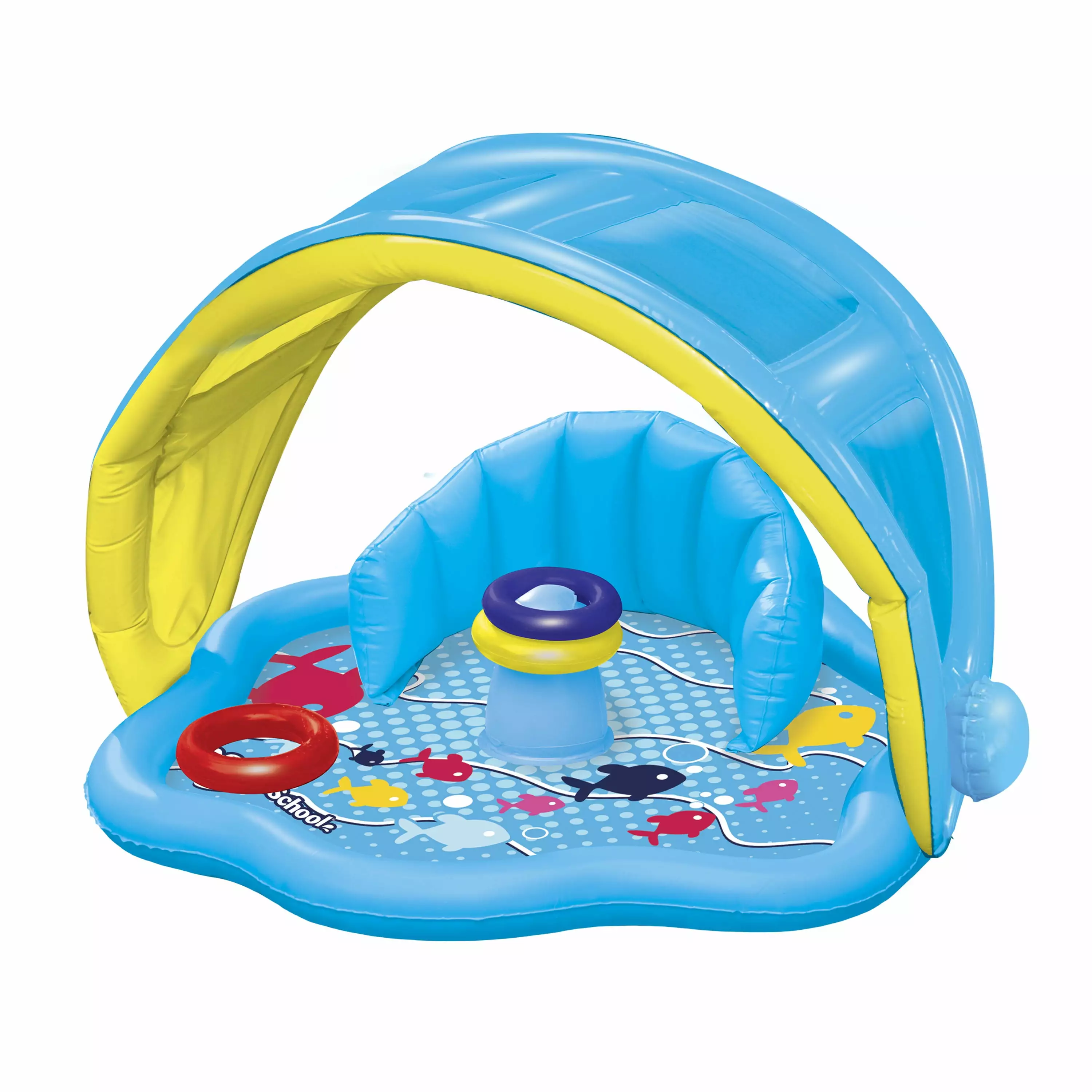 SwimSchool Baby Splash Mat with Inflatable Canopy. 3 Stackable Play Rings