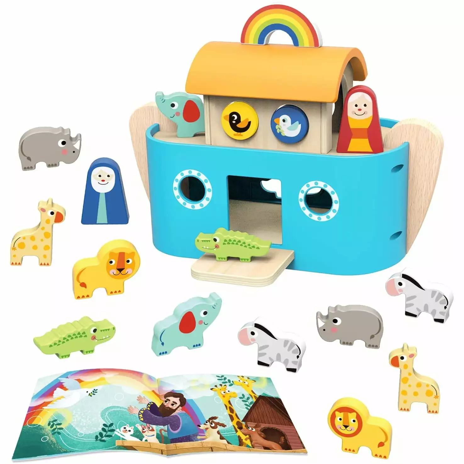 TOOKYLAND Wooden Noah's Ark Playset - 19pcs Animal Shape Sorter with Story Book. Ages 2+