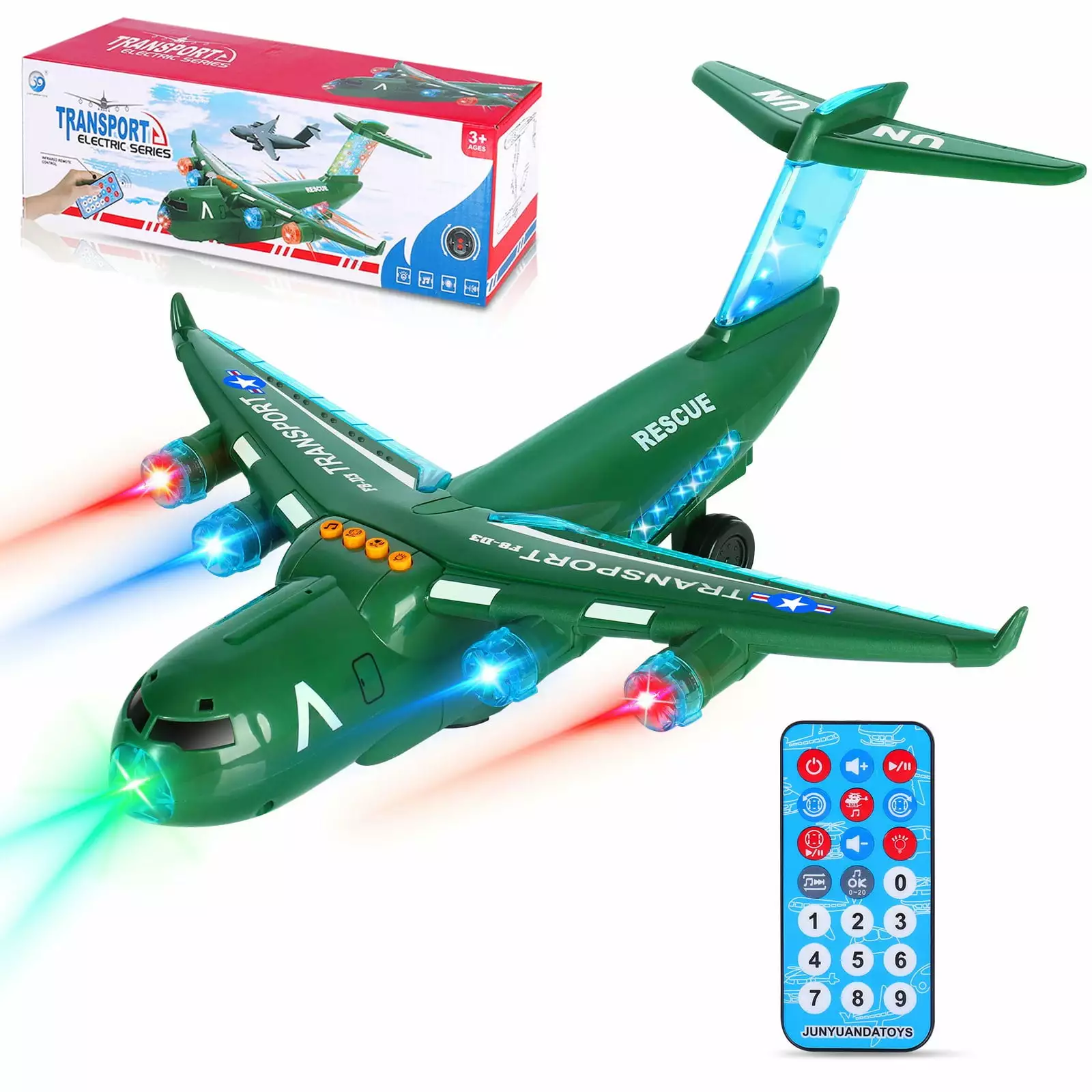 TOPCHANCES Airplane Toys for Kids. Bump and Go Electric Plane Toys with LED Flashing Light and Music Remote Control for Boys Girls 3-7 Year Old Birthday Gift