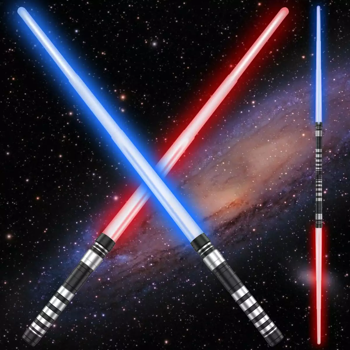 Tcwhniev 2Pcs LED Lightsaber with Connector Sounds.7 Colors Changing LED Light Up Sword.Retractable Glow Sword Light. Portable Lightweight Light saber with Handle for Kids Christmas Role play