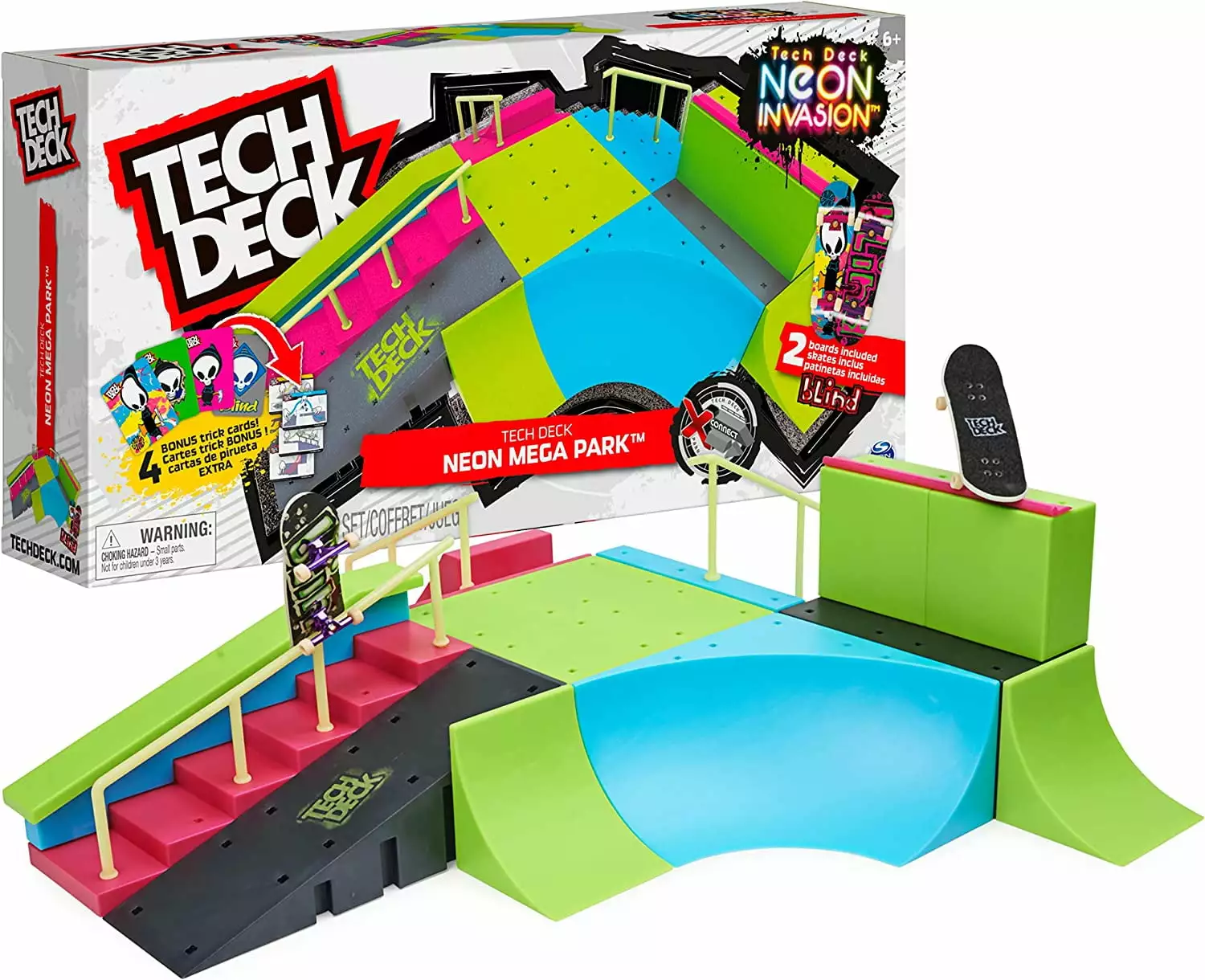 Tech Deck. Neon Mega Park X-Connect Creator. Customizable Glow-in-The-Dark Ramp Set with 2 Blind Skateboard Fingerboards