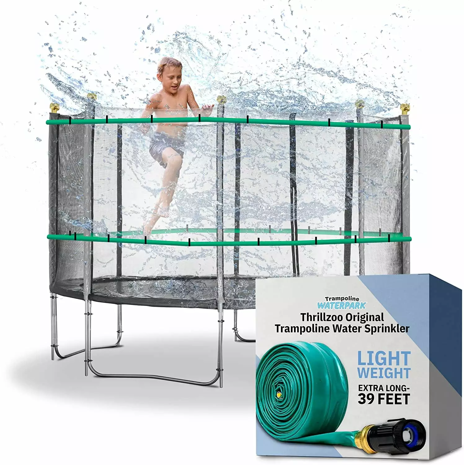 Thrillzoo Trampoline Sprinkler for Kids. 39ft Outdoor Sprinkler . Green. Water Trampoline Toys for Kids Games. Play. Exercise. Summer Fun