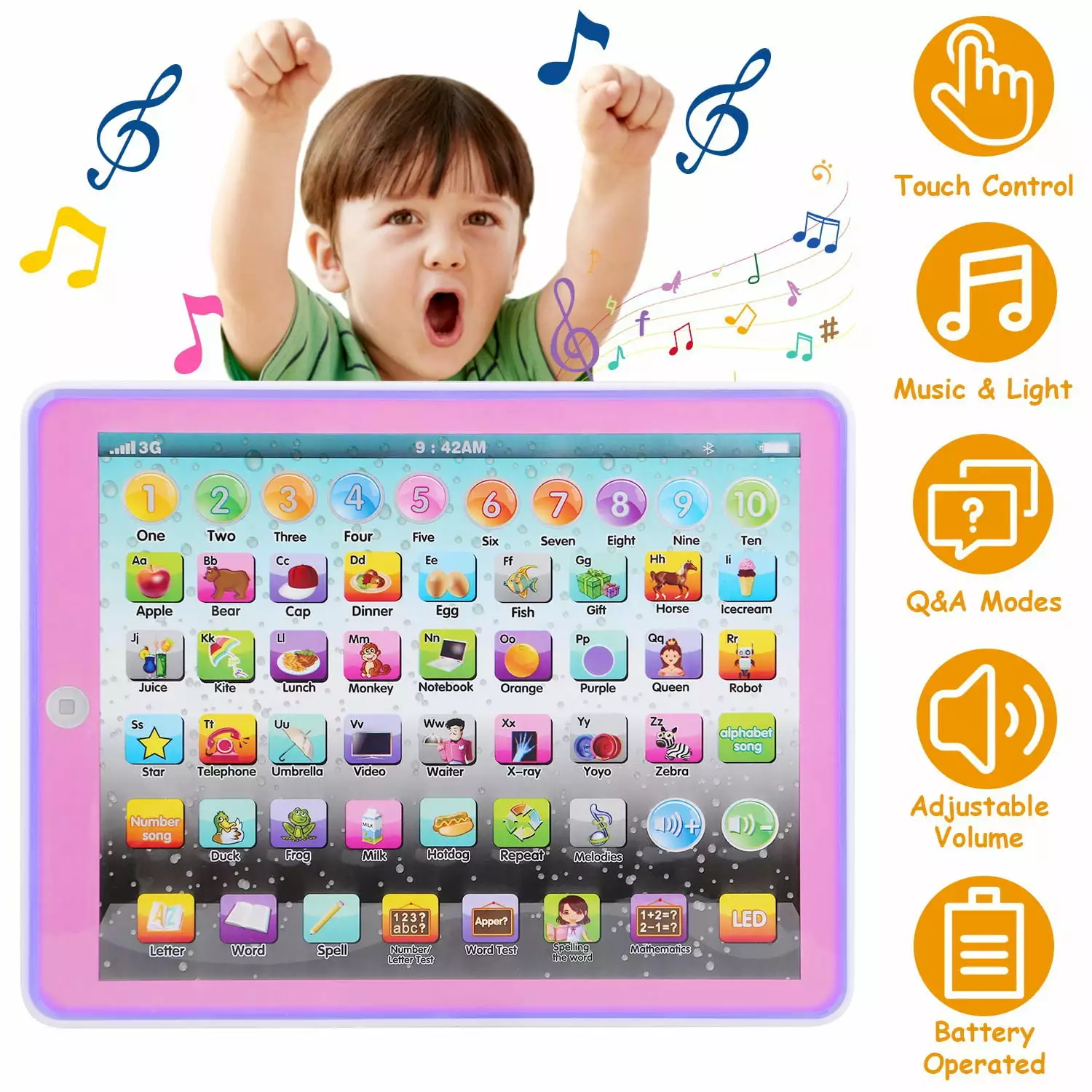 Toddler Learning Tablet Toy. iMounTEK Educational Child Tablet Toy Electronic Touch Learning Tablet for Taddler. Numbers. ABC & Words Learning. Pad Gift for Aged 2 3 4 5 6 7 Girls Boys(Pink)