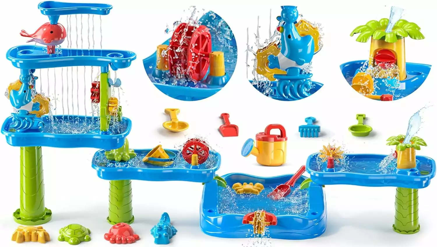 Toddler Water Table for Kids 3 4 5 6 7 8 Years Old. Rain Showers Pond Sand Water Table. 3-Tier 4 Areas Outdoor Sensory Table for Toddlers 3-5. Beach Summer Outside Toys for Age 3-8