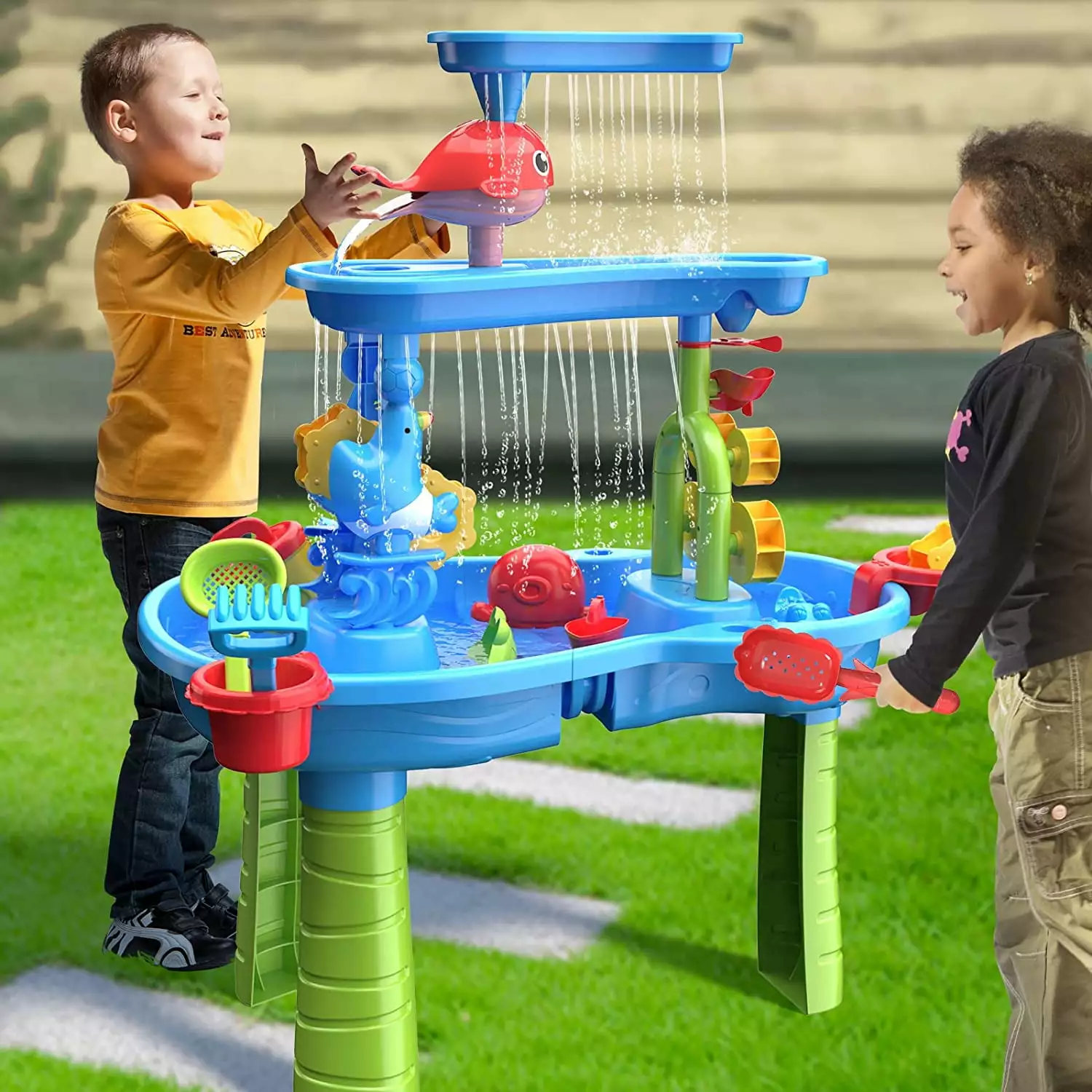 Toddler Water Table | Kids Sand and Water Table | 3-Tier Outdoor Water Play Table Toys for Toddlers Kids | Water Sensory Tables Summer Beach Toys for Outside Backyard for Kids age 3 4 5 6 7 8