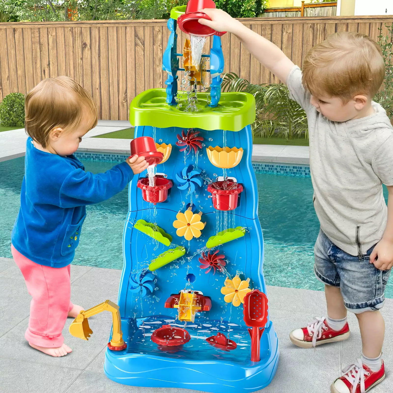 Toddlers Water Table Waterfall Maze-like Wall - Double-Sided Water Sand Table for Kids. 32 PCS Outdoor Toys for Toddlers Age 3-8. Activity Sensory Table Summer Toys for Boys Girls Ages 4-8