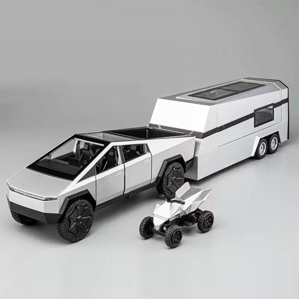 Toy Trucks with RV Motor for Boys Girl Women Adult Diecast Metal Cybertruck Model Pickup Truck 1/32 Toy Cars Race with Sound and Light Gift Age for 6.7.8 Year Up