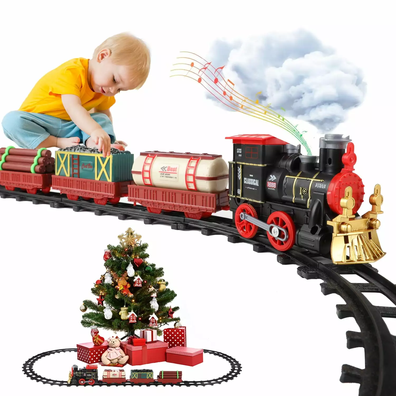 Zacro Electric Train Set for Kids. Train Toys with Steam Engine. Lights & Sound. Cargo Car and Long Track. Christmas Train Toys Gifts for Toddler Boys Girls 3 4 5 6 7 8 Year