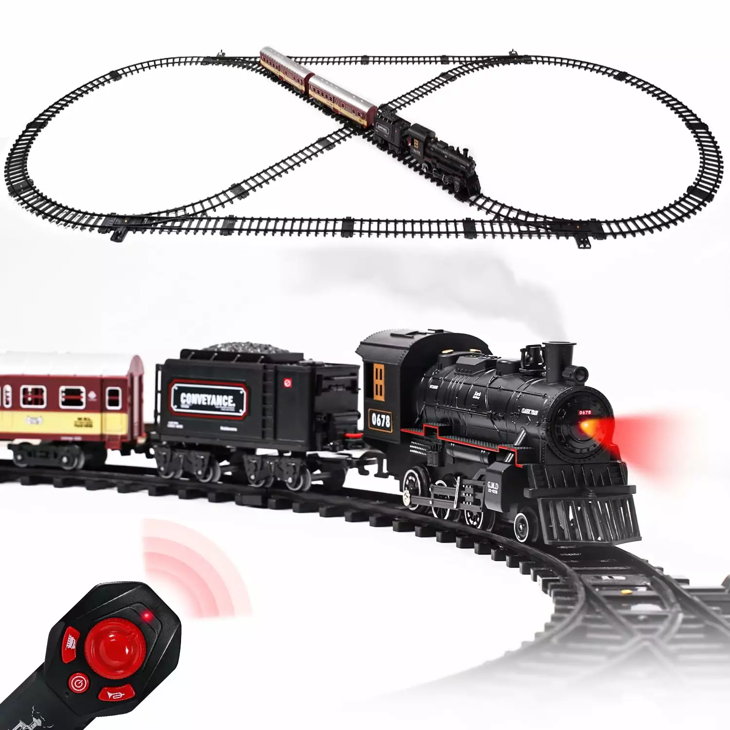 Train Set with Remote Control. AUOSHI Electric Train Track W/Cargo Vehicle. Light & Sounds. Plastic Steam Locomotive Engine Train Toy Educational Gift for 5 6 7 8+ Years Old Boys Girls