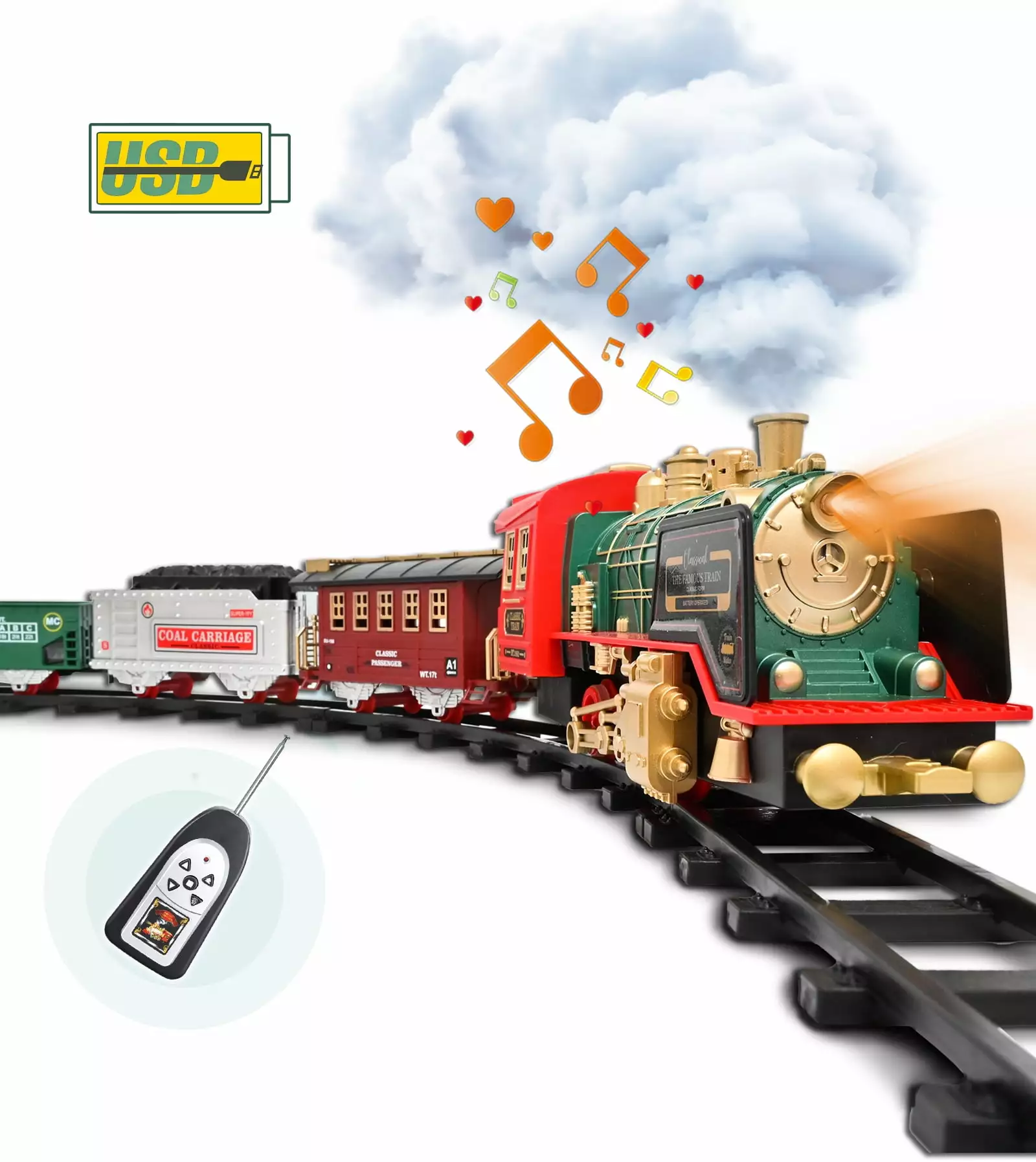 Train Set Toy. RC Train Set Locomotive W/ Smoke. Lights. Sounds Railway . Rechargeable Remote Electric Train Toy Birthday Gift Toys for Age 3 4 5 6 + Kids