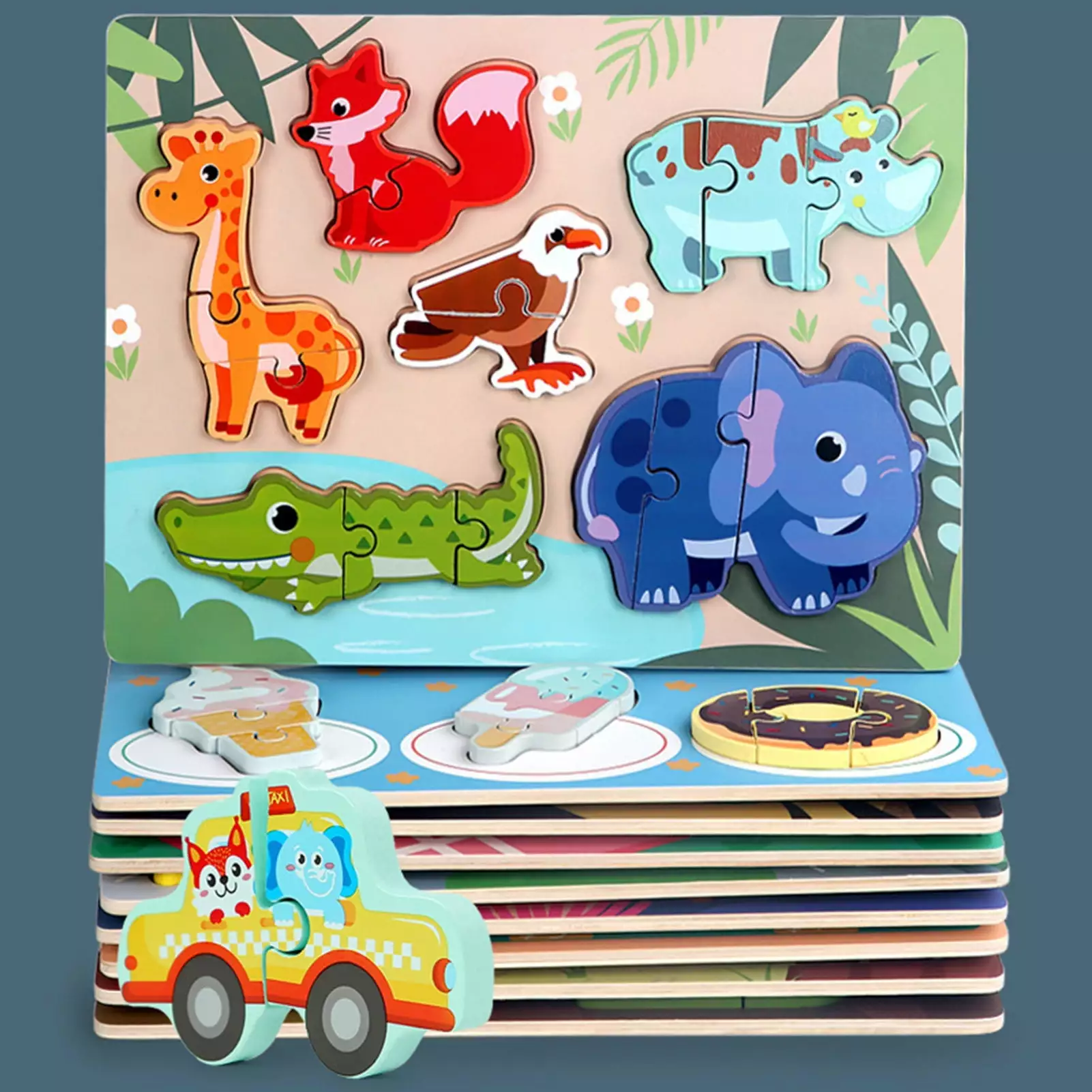 Travelwant Wooden Puzzles for Toddlers 1 2 3 Year Old Girls Boys. Upgraded Toddler Puzzles with Animal Cards. Animal Jigsaw Puzzles Montessori Toys. Learning Travel Toys Gifts