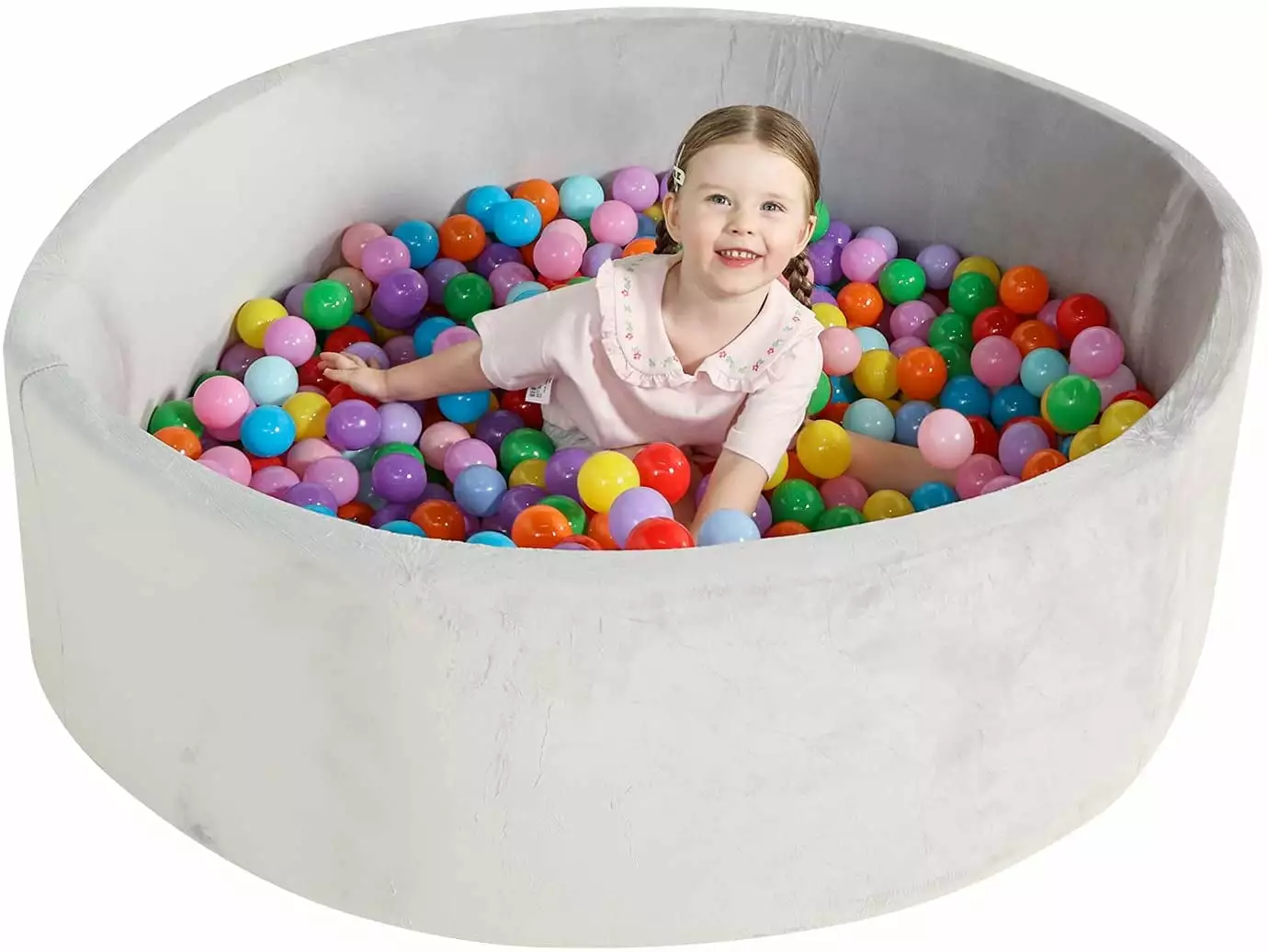 TrendBox 47inch Extra Large Memory Foam Ball Pit for Baby. Coral Fleece Toddler Soft Round Ball Pool - Light Grey