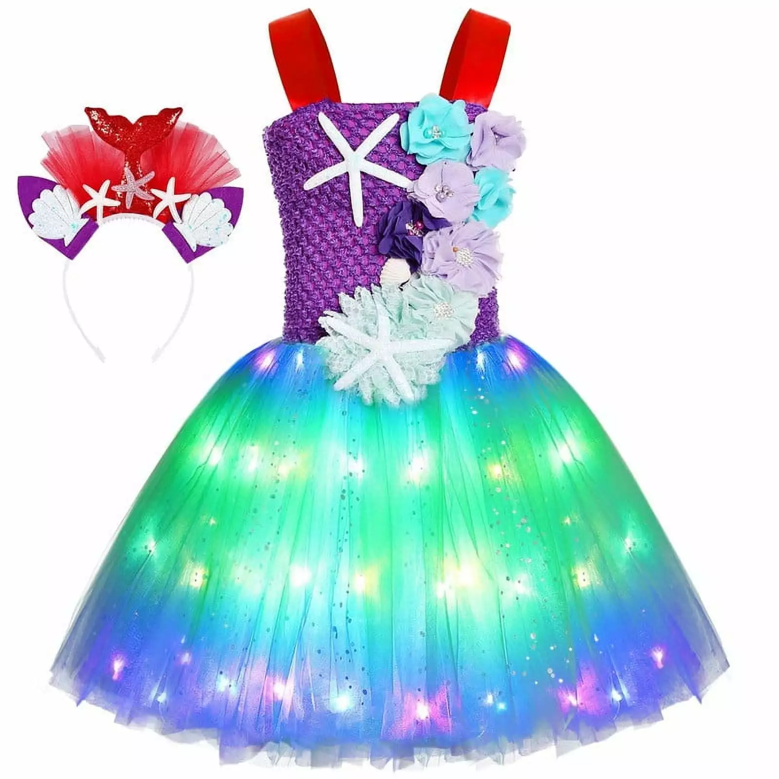 Tutu Dreams Mermaid Tutu Dress Girl Halloween Costume Colorful Led Light up for Party Dress