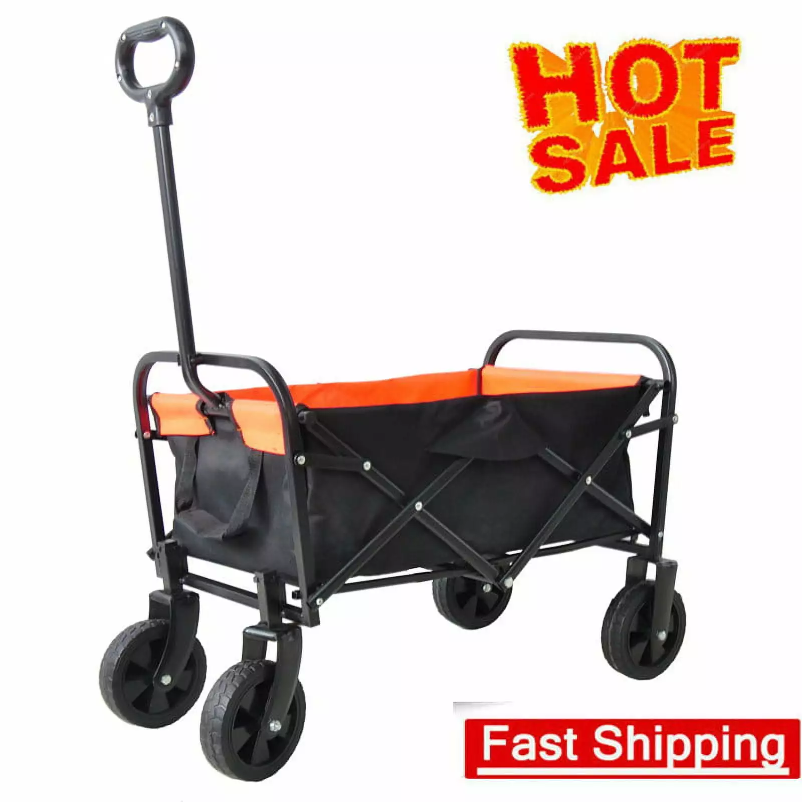 [ US IN STOCK] Collapsible Folding Wagon Cart with Brake. Large Capacity Utility Beach Wagon with All Terrain Wheels. Heavy Duty Foldable Wagon