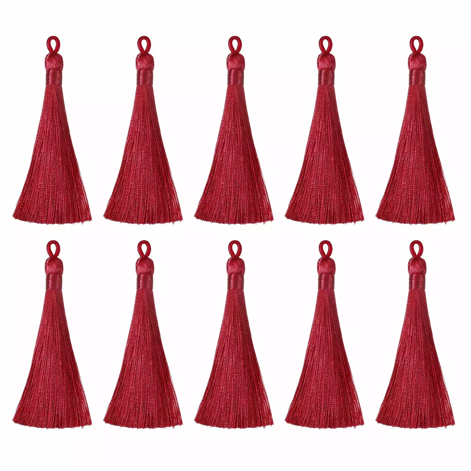 Uxcell 3.66 Silky Bookmark Tassels with Loop for DIY Craft Accessory. 20Pack Wine Red