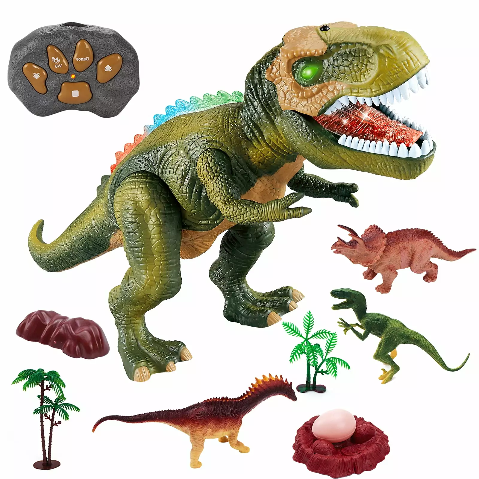 WISHTIME Remote Control Dinosaur ElectricToy Kids RC Animal Toys LED Light Up Dinosaur Walking and Roaring Realistic T-Rex Robot Toys For Toddlers Boys Girls