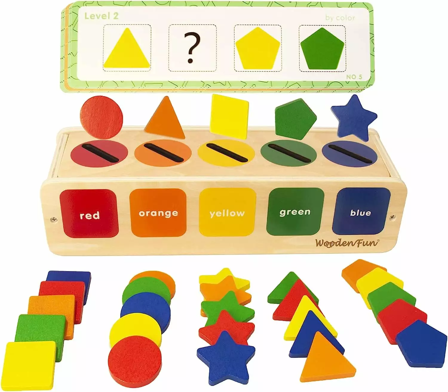 WOODENFUN Color Shape Sorting Toy for Toddler 1-3. Wooden Montessori Toy Shape Sorter Color Matching Box Game