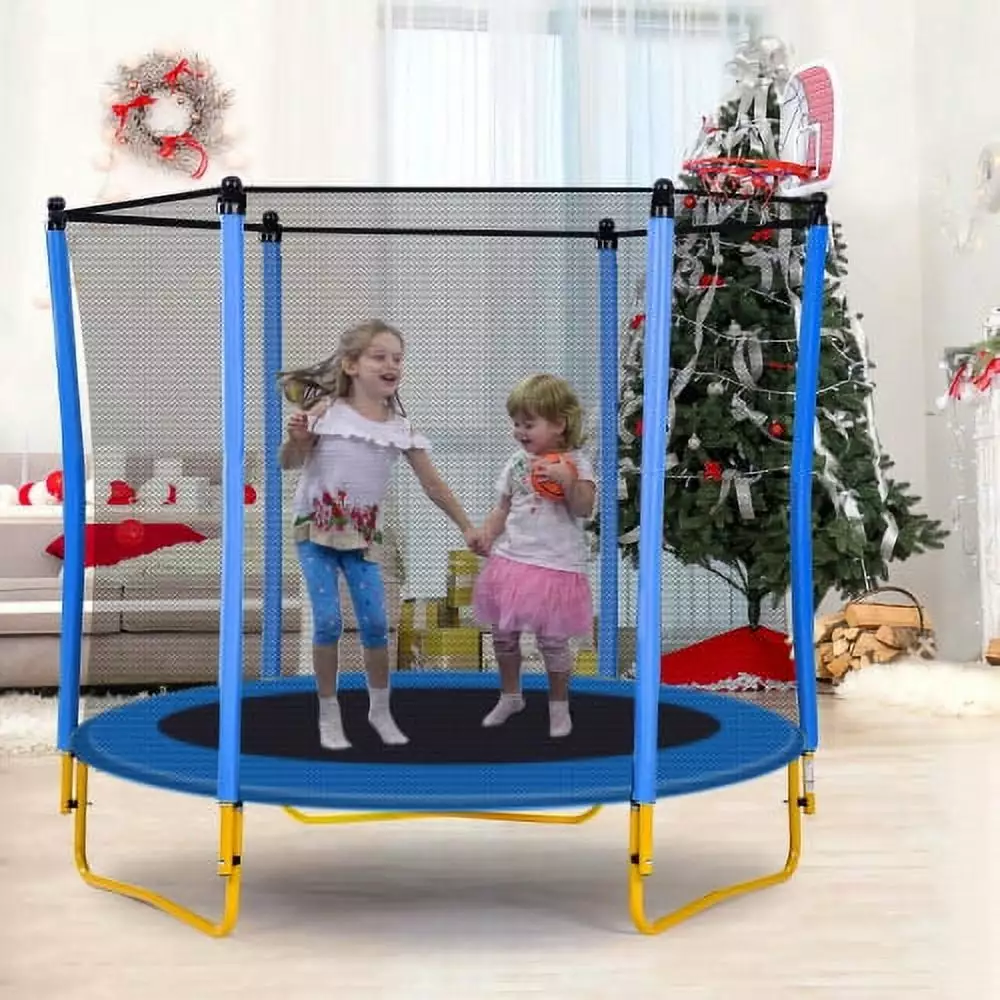 Wasait 5.5FT Trampoline for Kids - 65 Outdoor & Indoor Mini Toddler Trampoline with Enclosure. Basketball Hoop and Ball Included