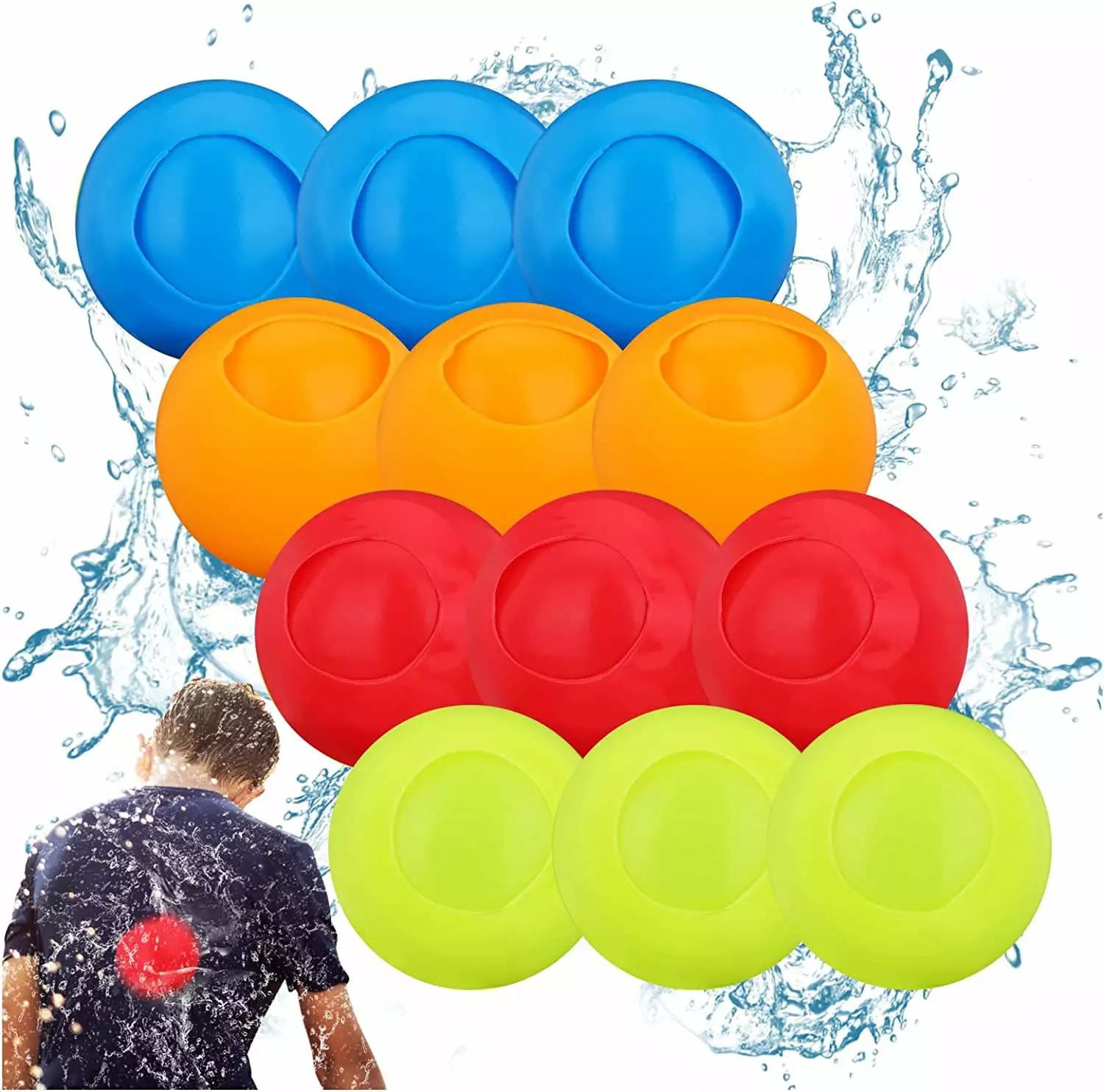 Water Ballons - Refillable Water Balloons.12Pack Water Balloons Self Sealing Quick Fill. Biodegradable Reusable Water Balloons For Summer Outdoor Water Play Toys Kids Adults