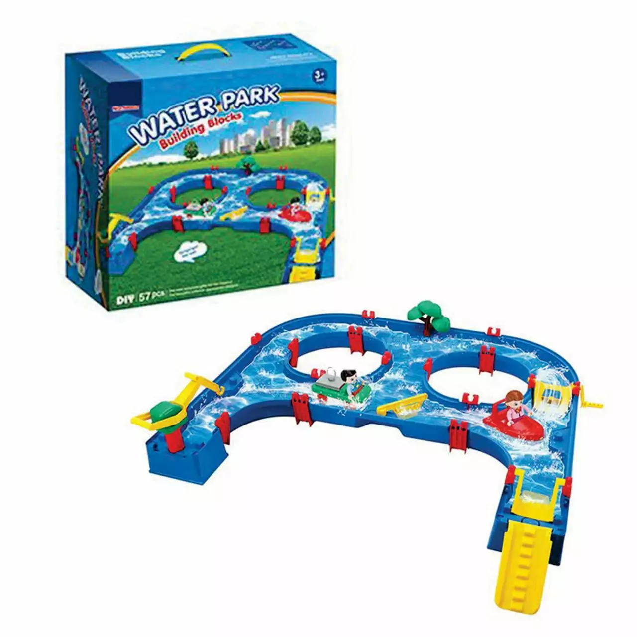 Water Play Set 57 Pcs Water Park W Cargo Boat. Crane and More for Boys Girls +3 Years