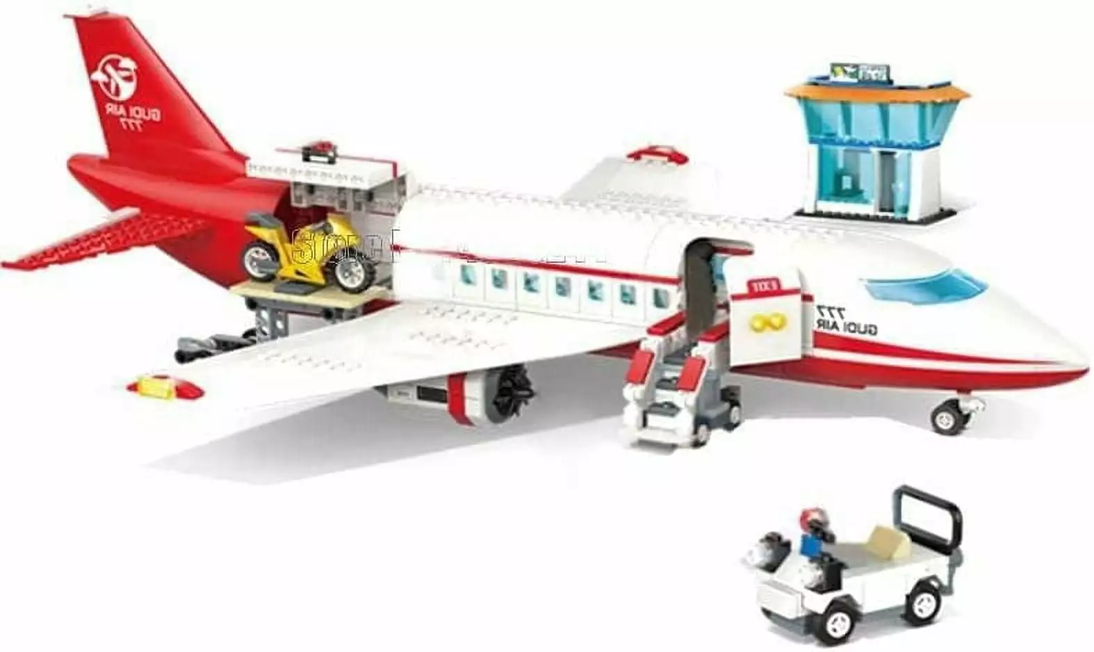 White and Red Passenger Airplane Building Blocks Toy Set | General Jim's Toys | Compatible with Lego. Cobi. Wange. Sembo and all major brick building brands.