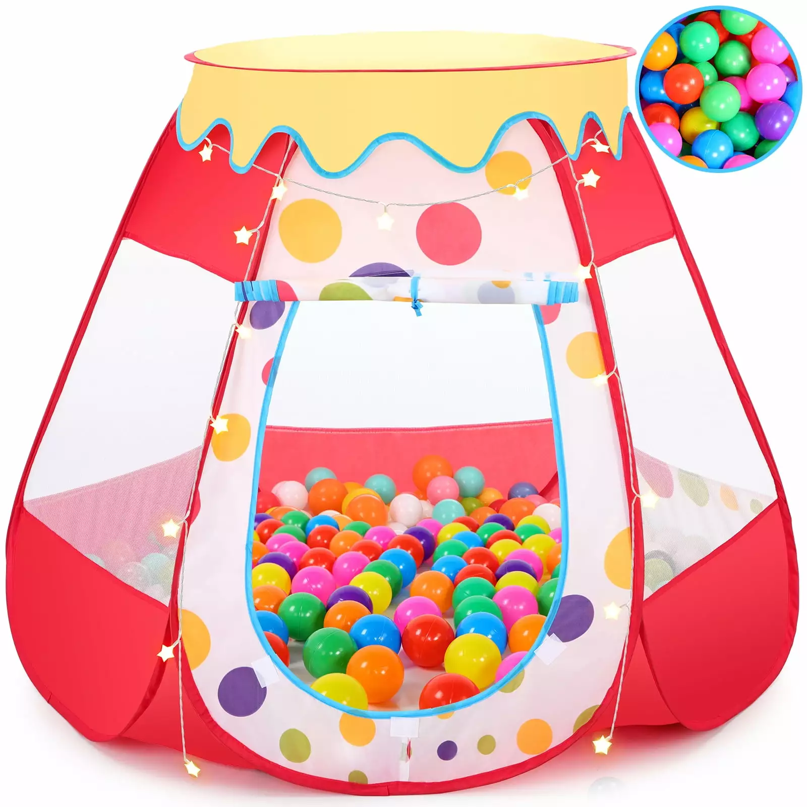 Wilwolfer Kids Ball Pit Play Tent for 1-3 Years Toddlers . Baby Tent with 50 Macaron Balls Indoor OutdoorRed