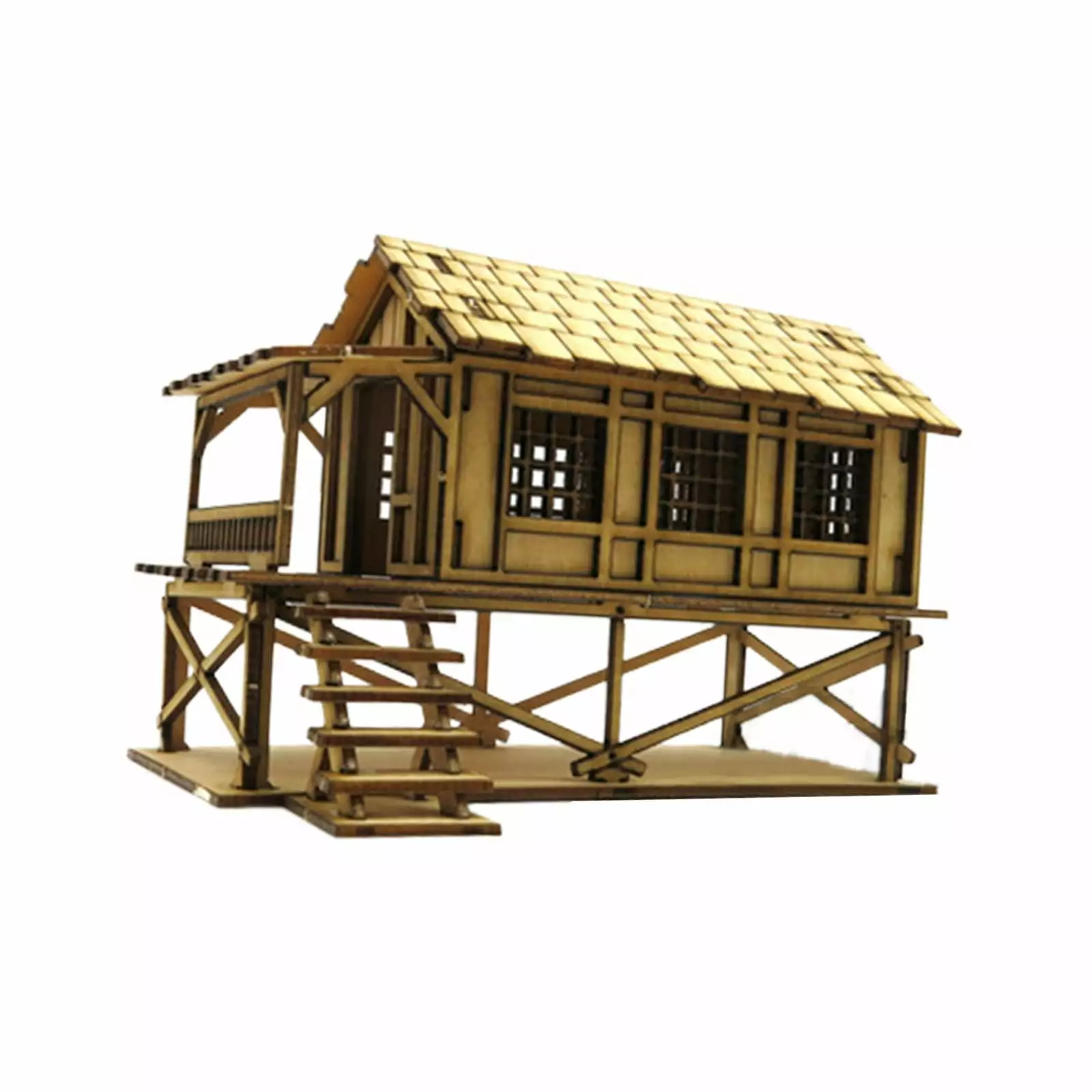 Wooden 3D Puzzle House. 1/72 Wooden Cabin. Architectural Scene. Assembly DIY Model Toy for Sand Table Diorama Micro Landscape Layout Decoration Style B