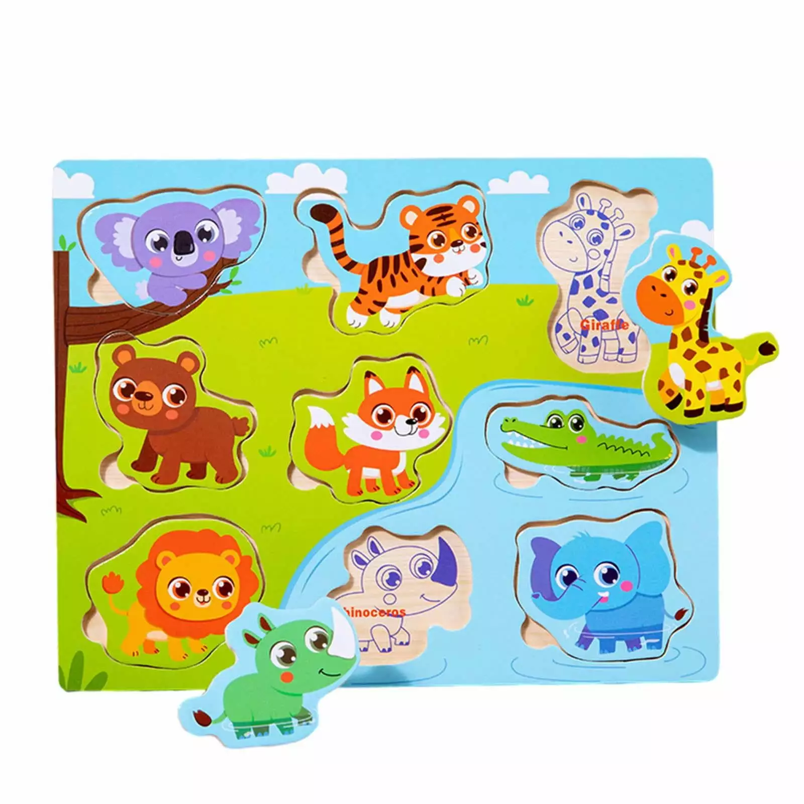 Wooden Puzzle Animal Shape Puzzles Early Learning Montessori Toys 3D Puzzle Animal Jigsaw Toy for Toddlers Girl Age 1-3 Baby animal board