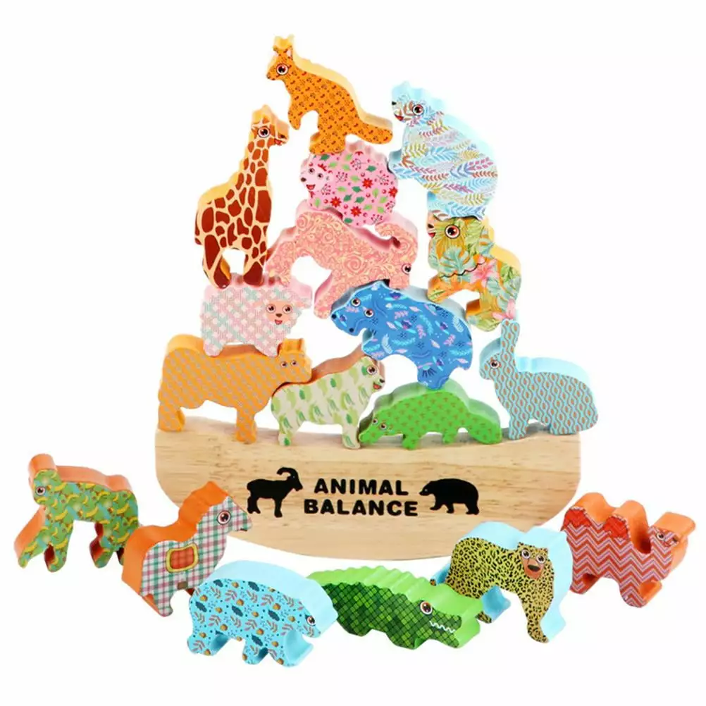 Wrea Wooden Stacking Animal Toys. Animals Bricks Equilibrium Puzzles Toys for 2+ Year Old Boy Stacking Toys Gifts. Montessori Toys for Boys Girls Gifts