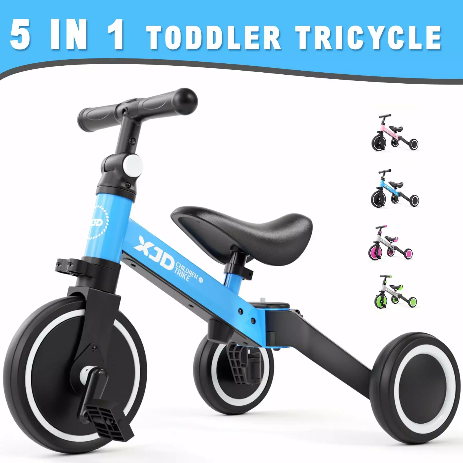 XJD 5 in 1 Toddler Bike for 1-4 Years Old Boy Girl Tricycles for Toddlers Kids Trikes for Balance Training Baby Bike Infant Trike