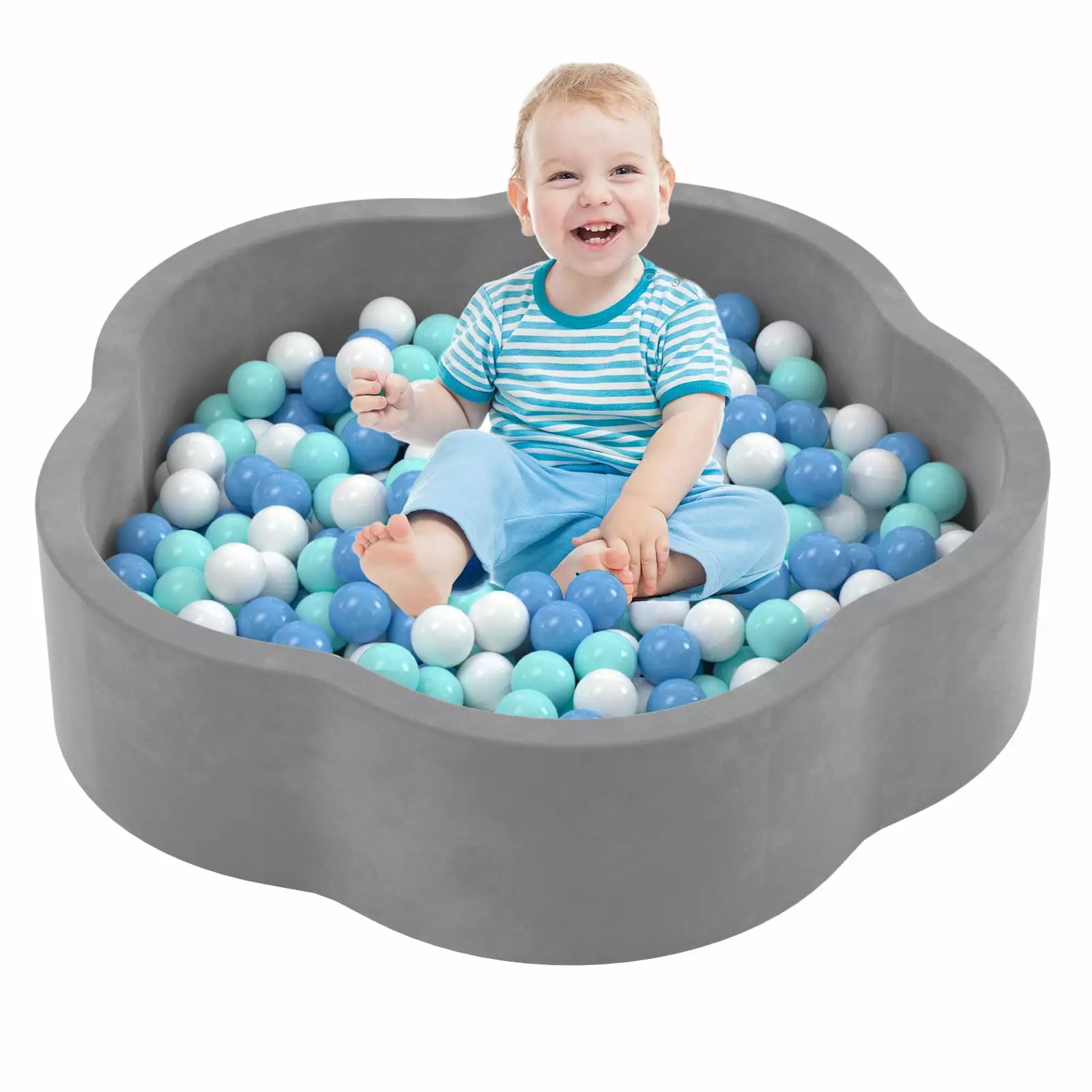 XJD Large Foam Ball Pit for Children Toddlers. 47.2 Soft Round Ball Pits for Kids with 200 Colored 2.2 Plastic Balls. Baby Playpen Ball Pool. Ideal Gift for Indoor and Outdoor Game . FLower Blue