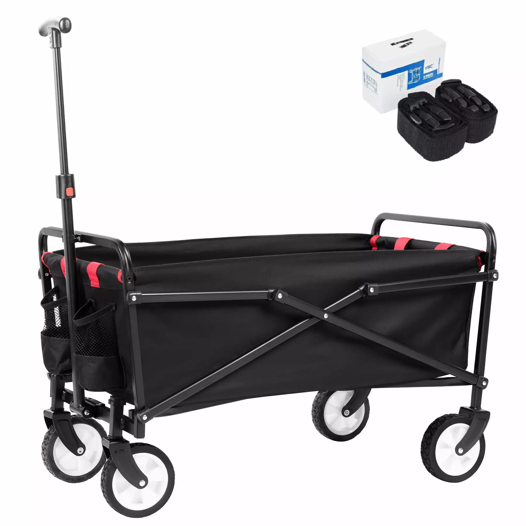 YSC Collapsible Folding Beach Outdoor Utility Wagon with 2-PACK Black Wagon Straps(Black)