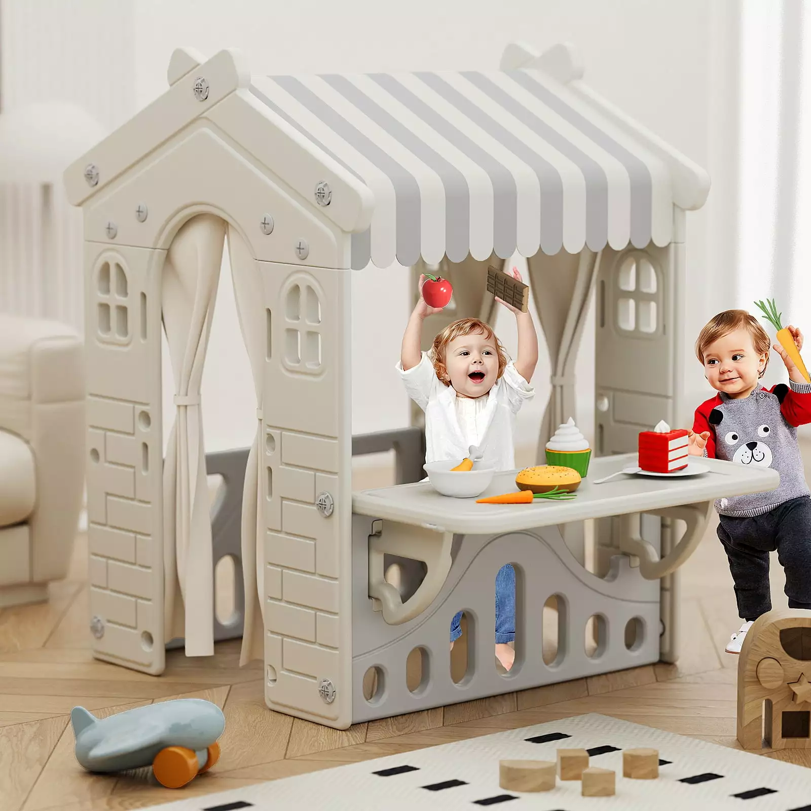 YUFU Kids Cottage Playhouse Foldable Plastic Play House Indoor Outdoor Toy Portable. Bakery-Themed Playhouse for Imaginative Play