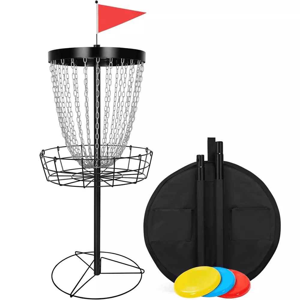 Yaheetech 24-Chain Disc Golf Basket with 3 discs and Carrying Bag. Black