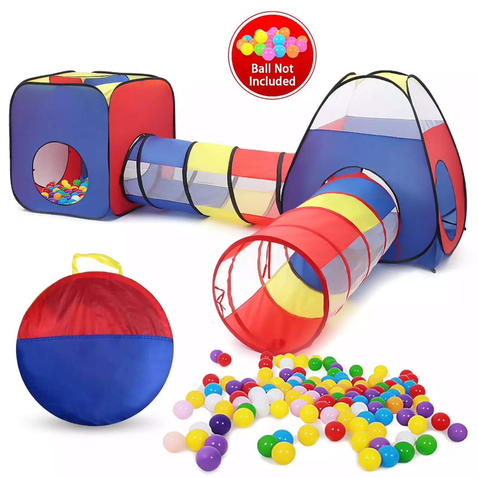 Yexmas 4 in 1 Kids Play Tent and Tunnels. Foldable Indoor Outdoor Pop Up Ball Pit. 2 Tents + 2 Crawl Tunnels Playhouse Tent Set for Boys Girls Kids(No Ball)