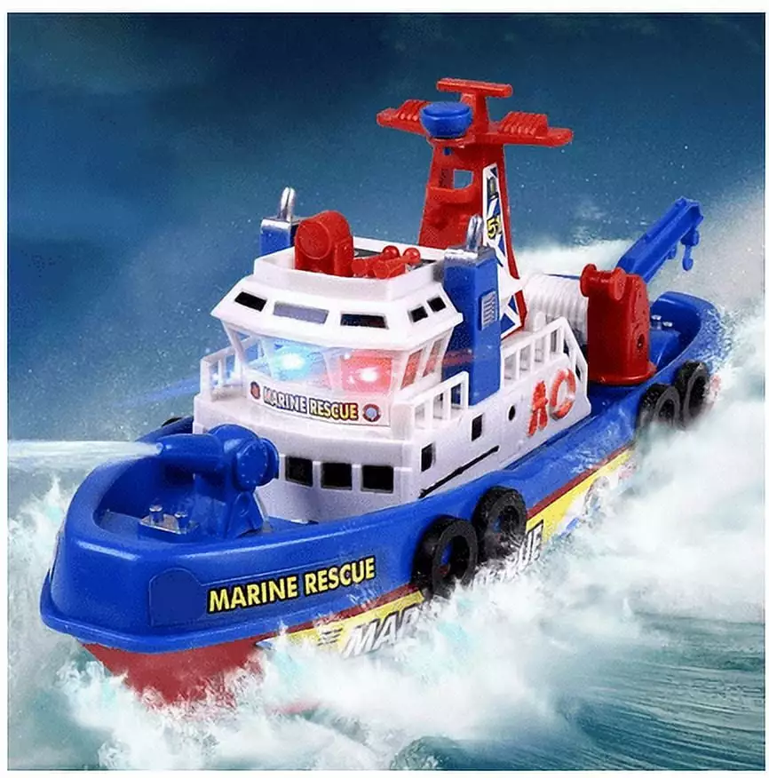 Yirtree Police Patrol Boat Building Kit; Cool Police Toy for Kids. Kids Music Light Water Spray Electric Marine Rescue Fire Boat Model Education Toy